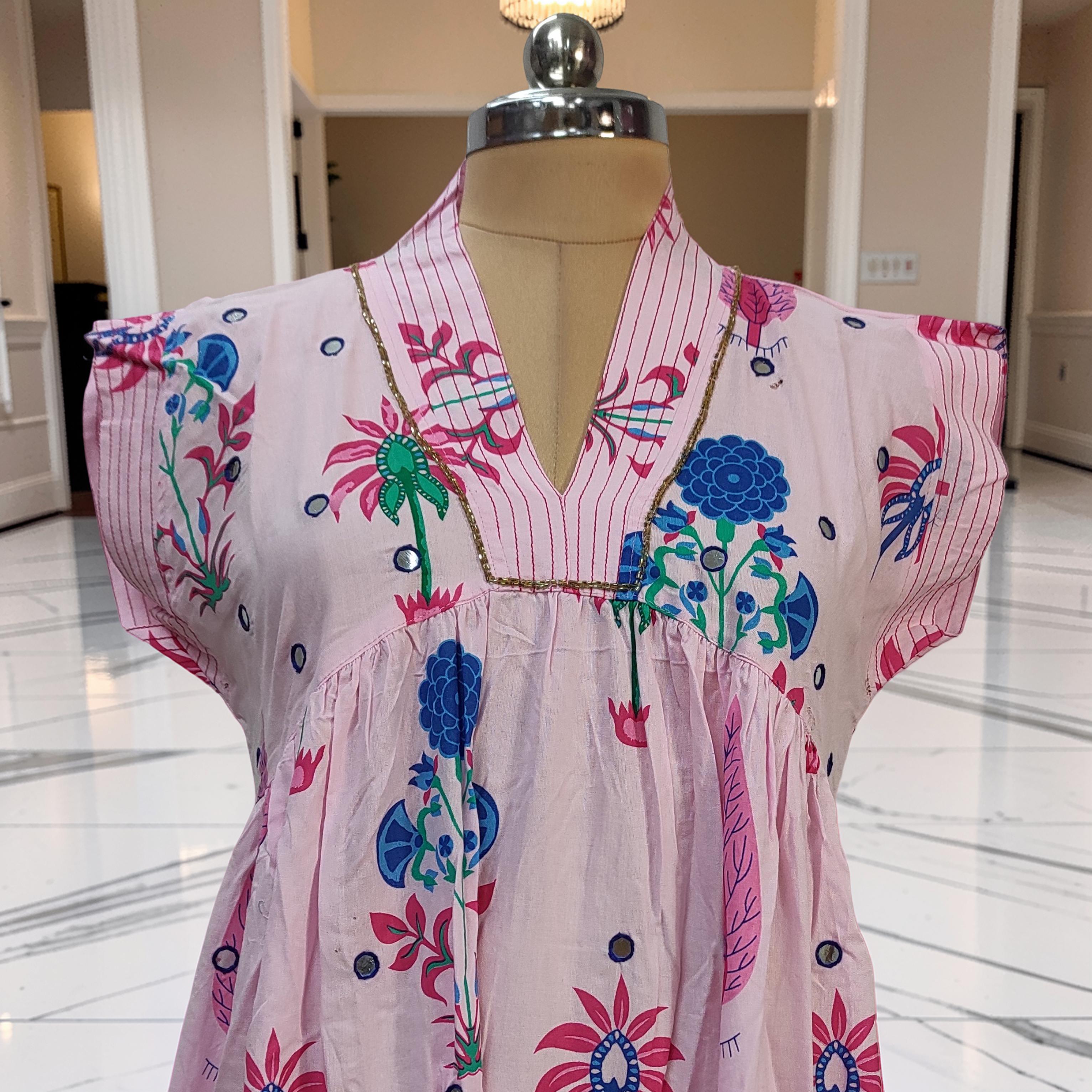 L-XL Amani Printed Rayon  Dress 57" Short Sleeves Jalabiya 25890-1374 JP