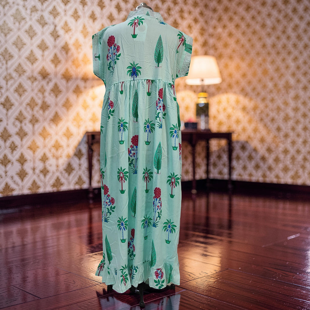 XS/S  Amani Printed Rayon Dress 54" Short Sleeves Jalabiya 25891-1374 JP