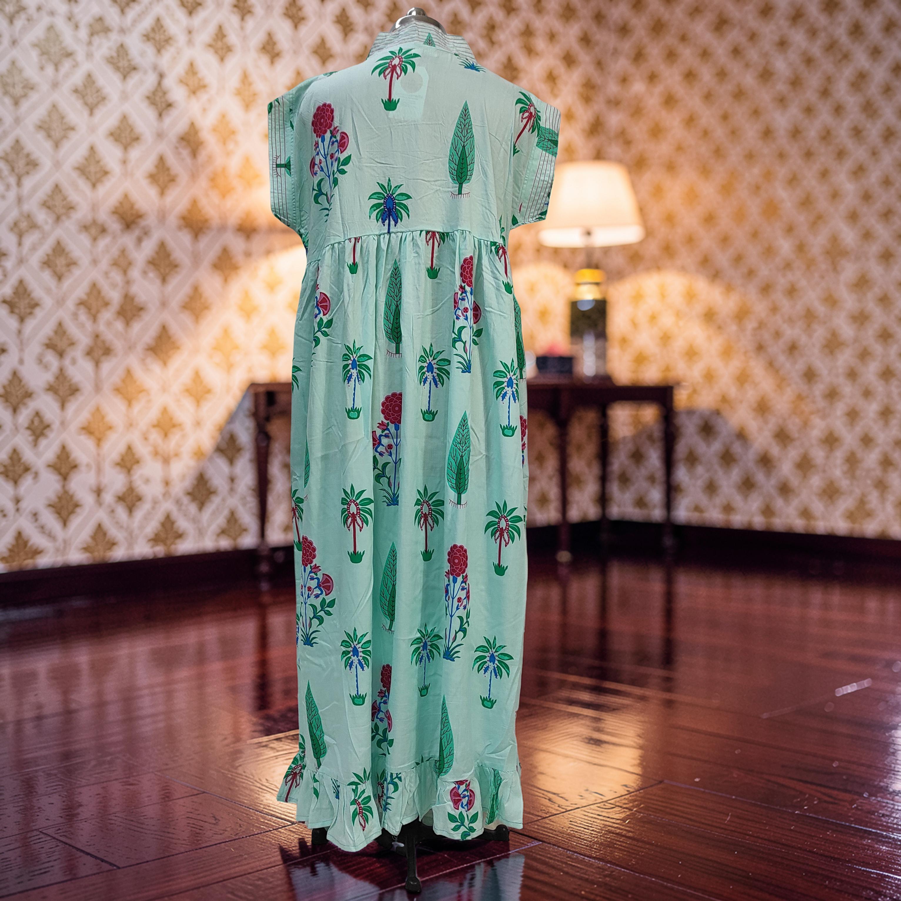 2XL/3XL Amani Printed Rayon Dress 57" Short Sleeves Jalabiya 25892-1374 JP