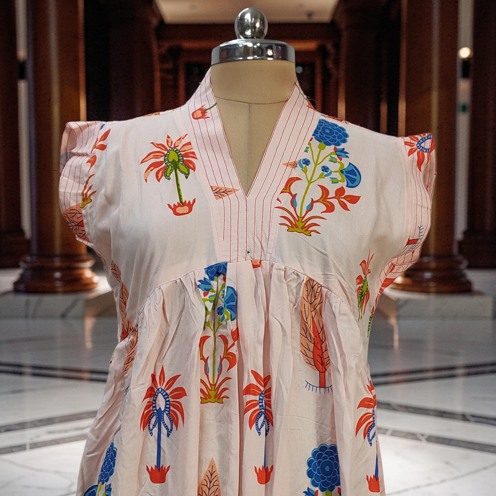 L-XL Amani Printed Rayon Dress 57" Short Sleeves Jalabiya 25895-JP1374