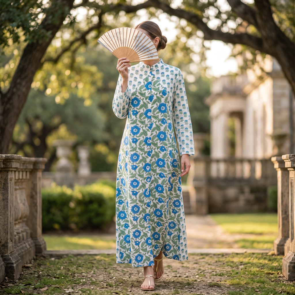 XS-S Honey Printed Cotton Dress 54" Long Jalabiya With Sheila TN 406