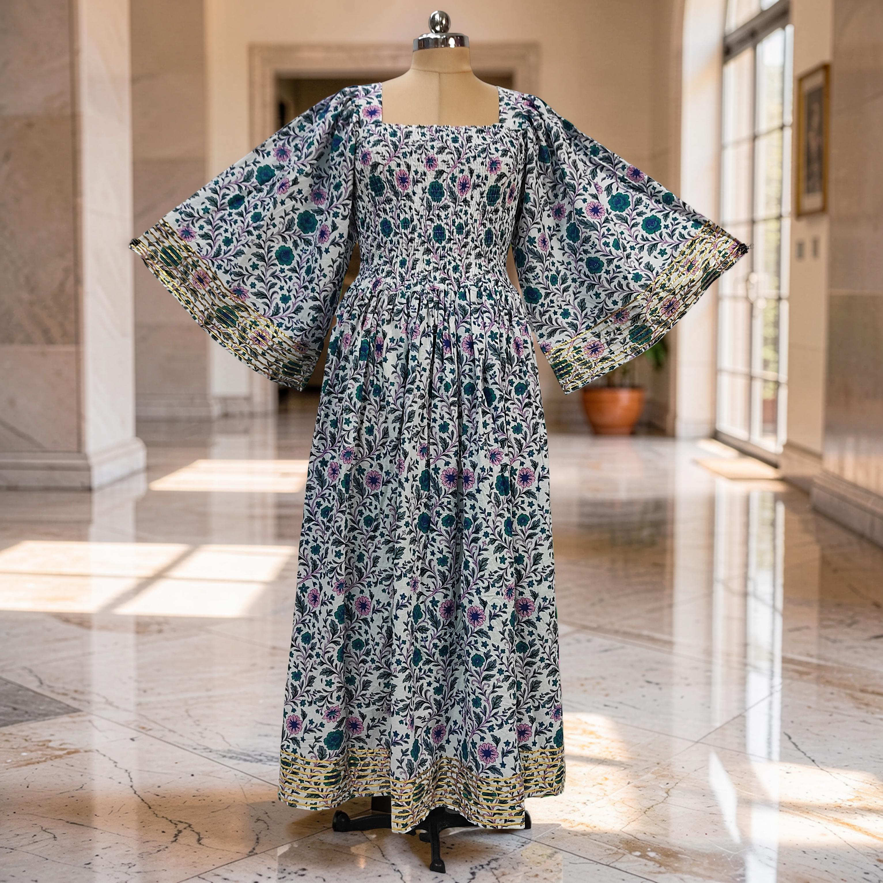 L/XL Elzina Printed Cotton Dress 57" Long Jalabiya 26019-1376 JP