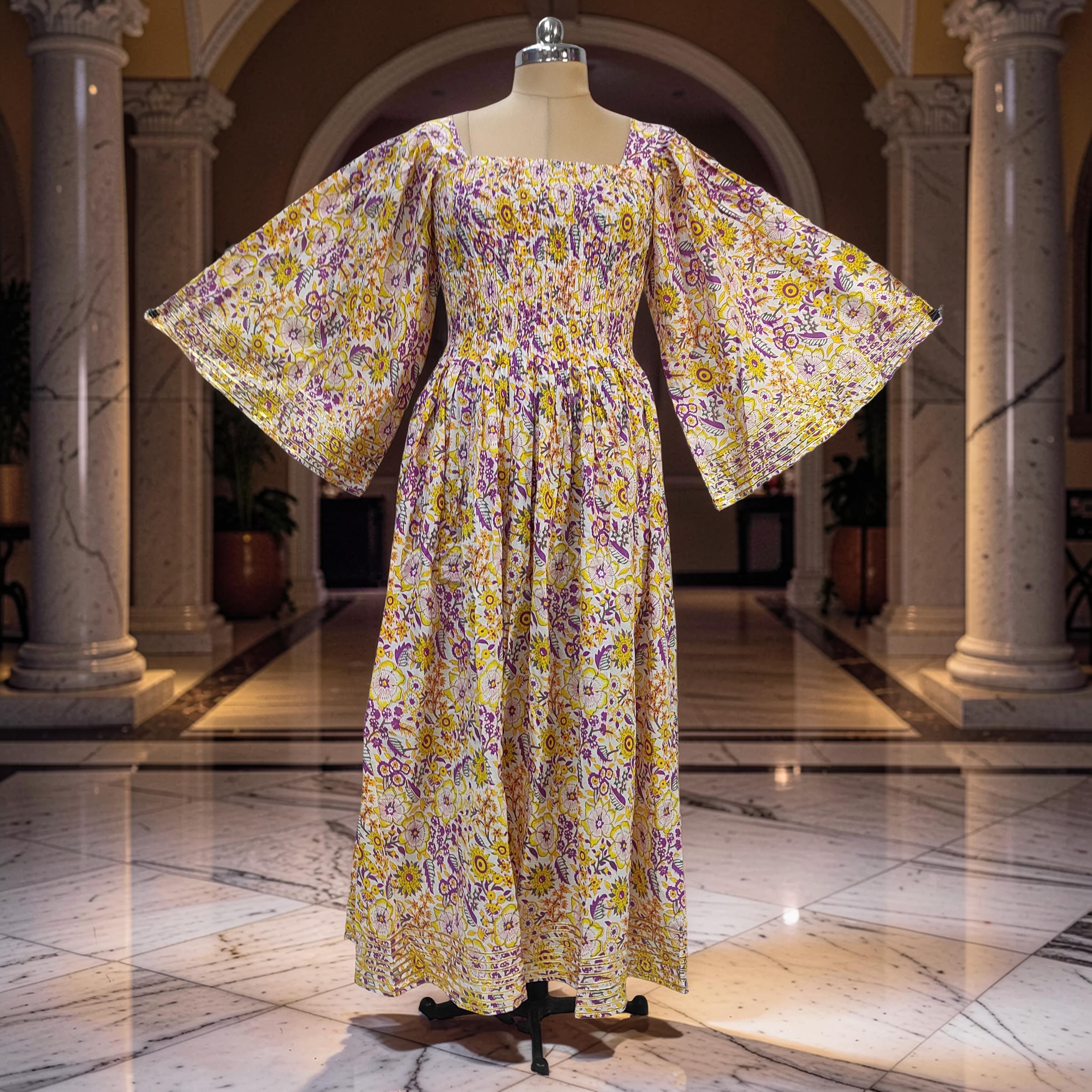 2XL/3XL Elzina Printed Cotton Dress 57" Long Jalabiya 26028-1379 JP