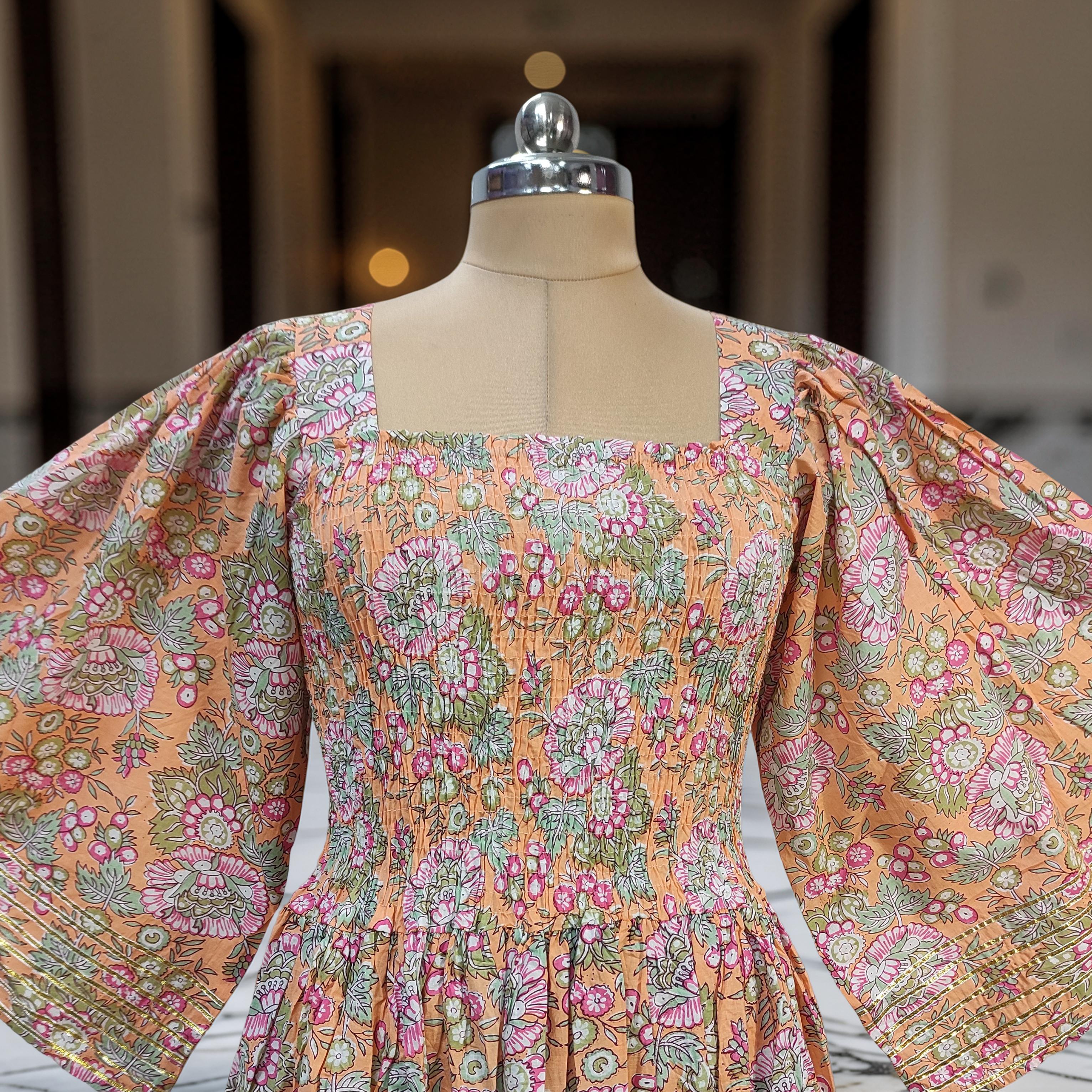S/M Elzina Printed Cotton Dress 57" Long Jalabiya 26029-1380 JP