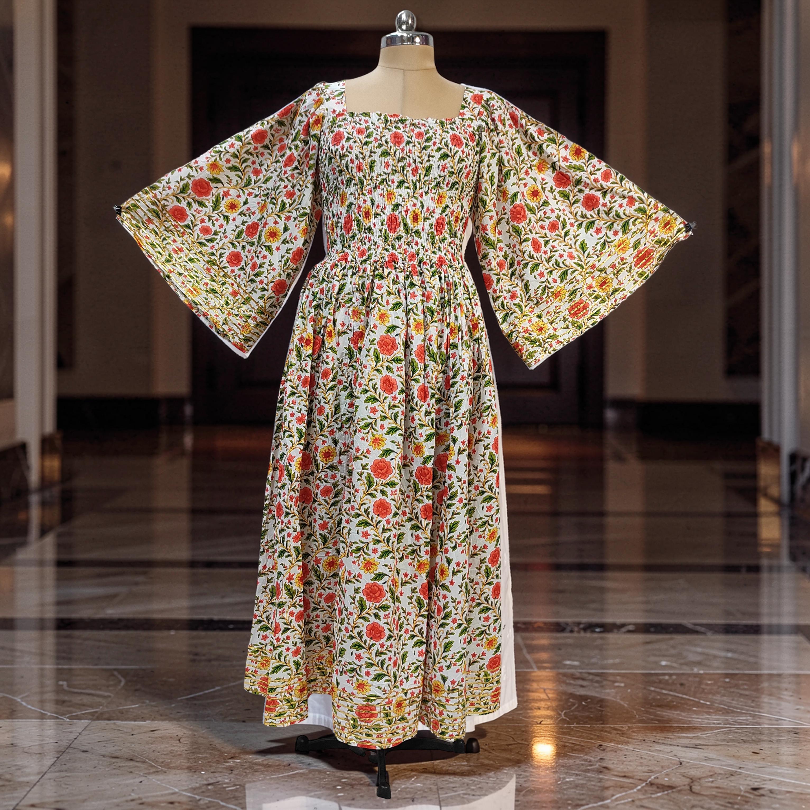 S/M Elzina Printed Cotton Dress 57" Long Jalabiya 26032-1380 JP