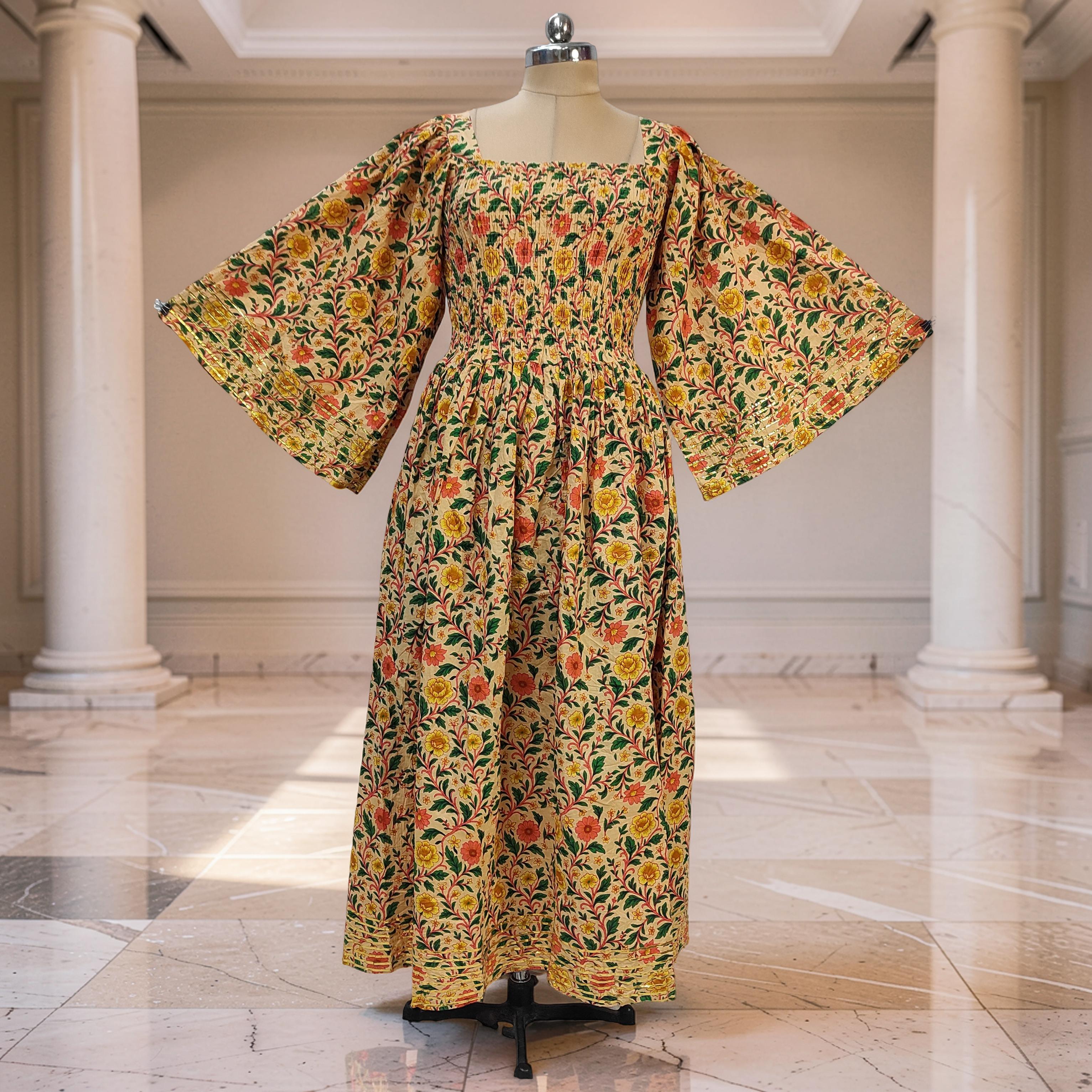 L/XL Elzina Printed Cotton Dress 57" Long Jalabiya 26037-1381 JP