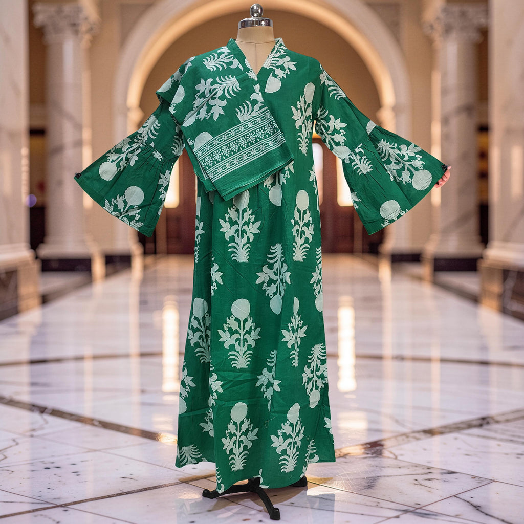 L-XL Reya Printed Cotton Dress 57" Long Jalabiya With Sheila 26043-1385 JP