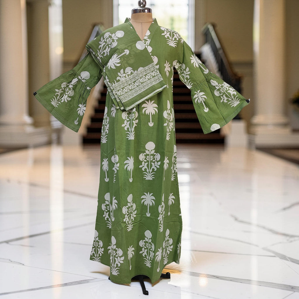 L-XL Reya Printed Cotton Dress 57" Long Jalabiya With Sheila 26045-1384 JP