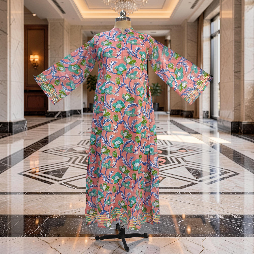 S-M Khadijah Printed Cotton Dress 57"Long Jalabiya 26058-1399 JP