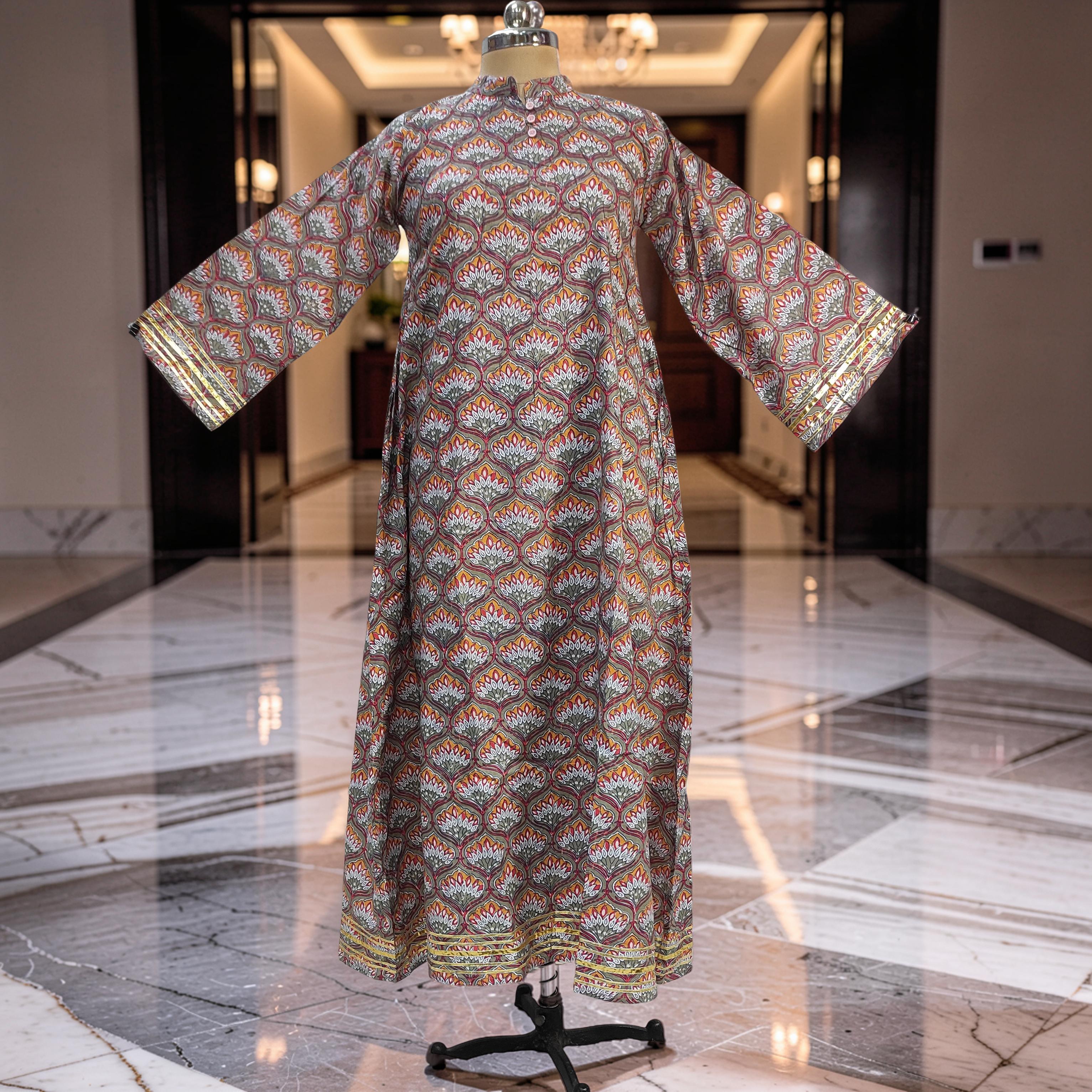 XS/S Khadijah Printed Cotton Dress 54"Long Jalabiya 26061-1392 JP