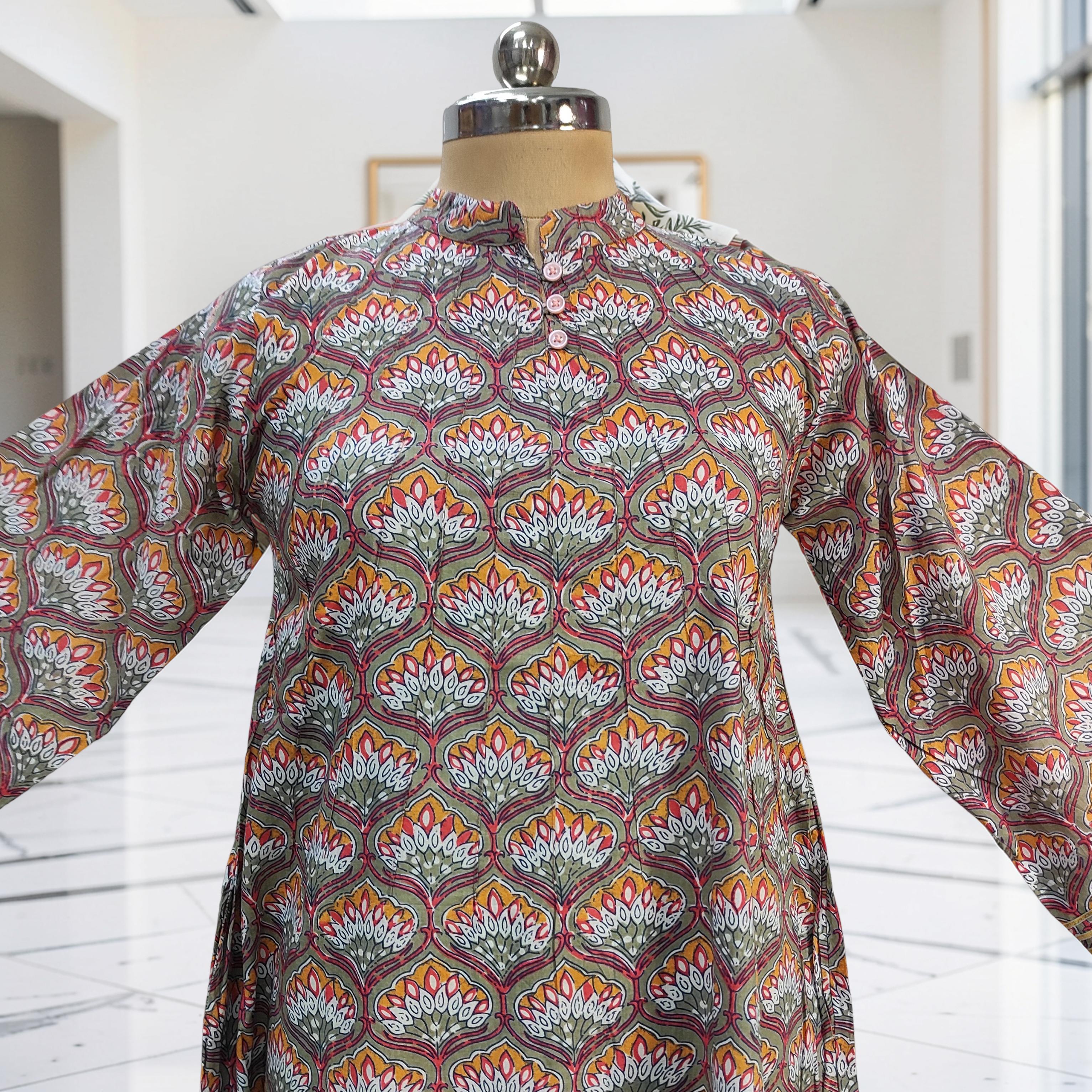 L/XL Khadijah Printed Cotton Dress 56"Long Jalabiya 26063-1392 JP