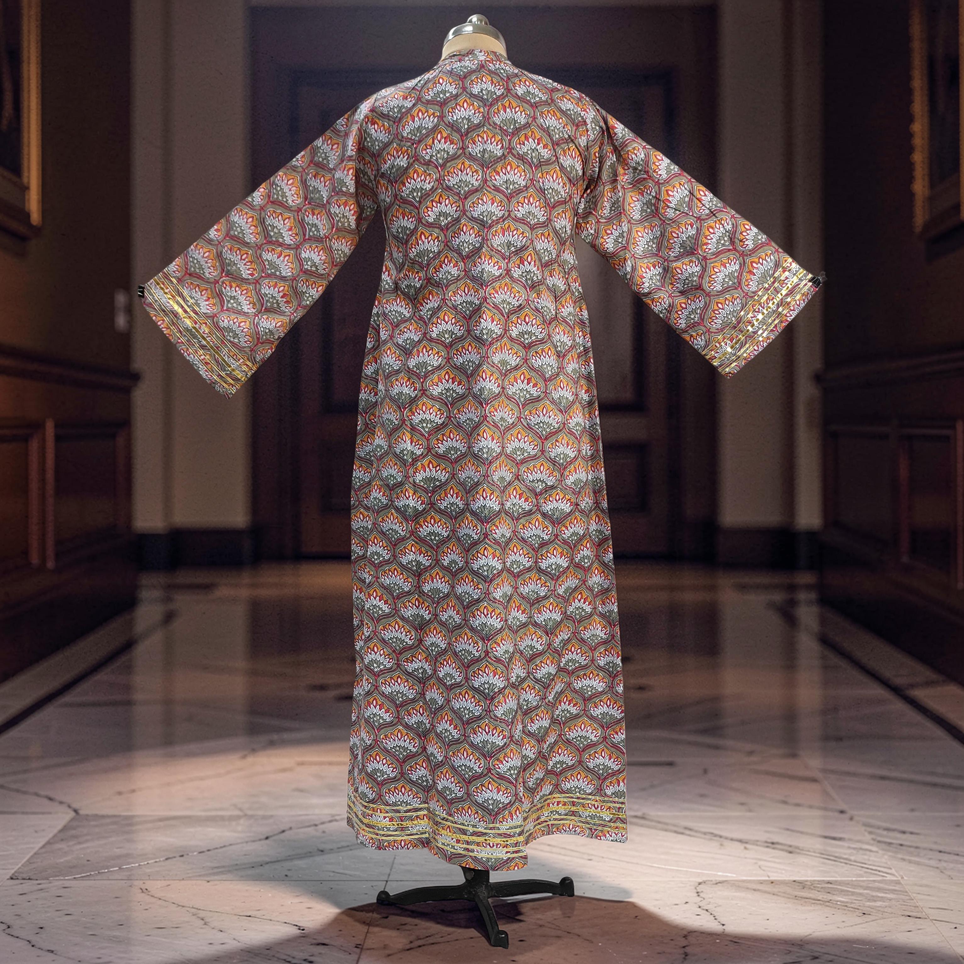 L/XL Khadijah Printed Cotton Dress 56"Long Jalabiya 26063-1393 JP