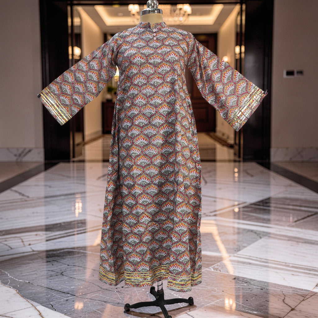2XL/3XL Khadijah Printed Cotton Dress 57"Long Jalabiya 26064-1393 JP