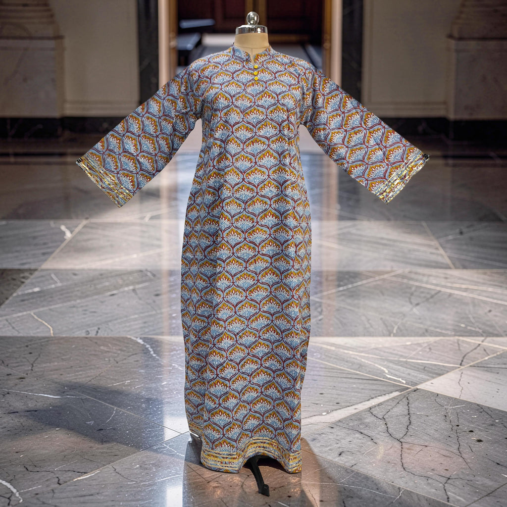 XS/S Khadijah Printed Cotton Dress 54"Long Jalabiya 26065-1393 JP