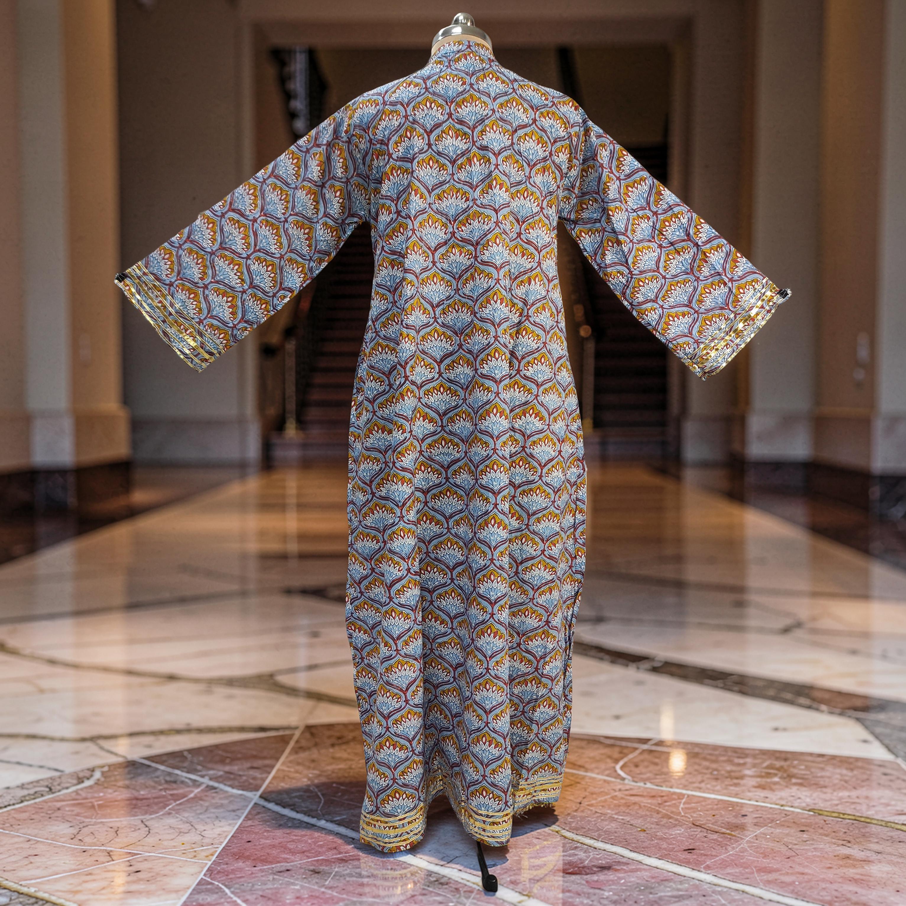 XS/S Khadijah Printed Cotton Dress 54"Long Jalabiya 26065-1393 JP