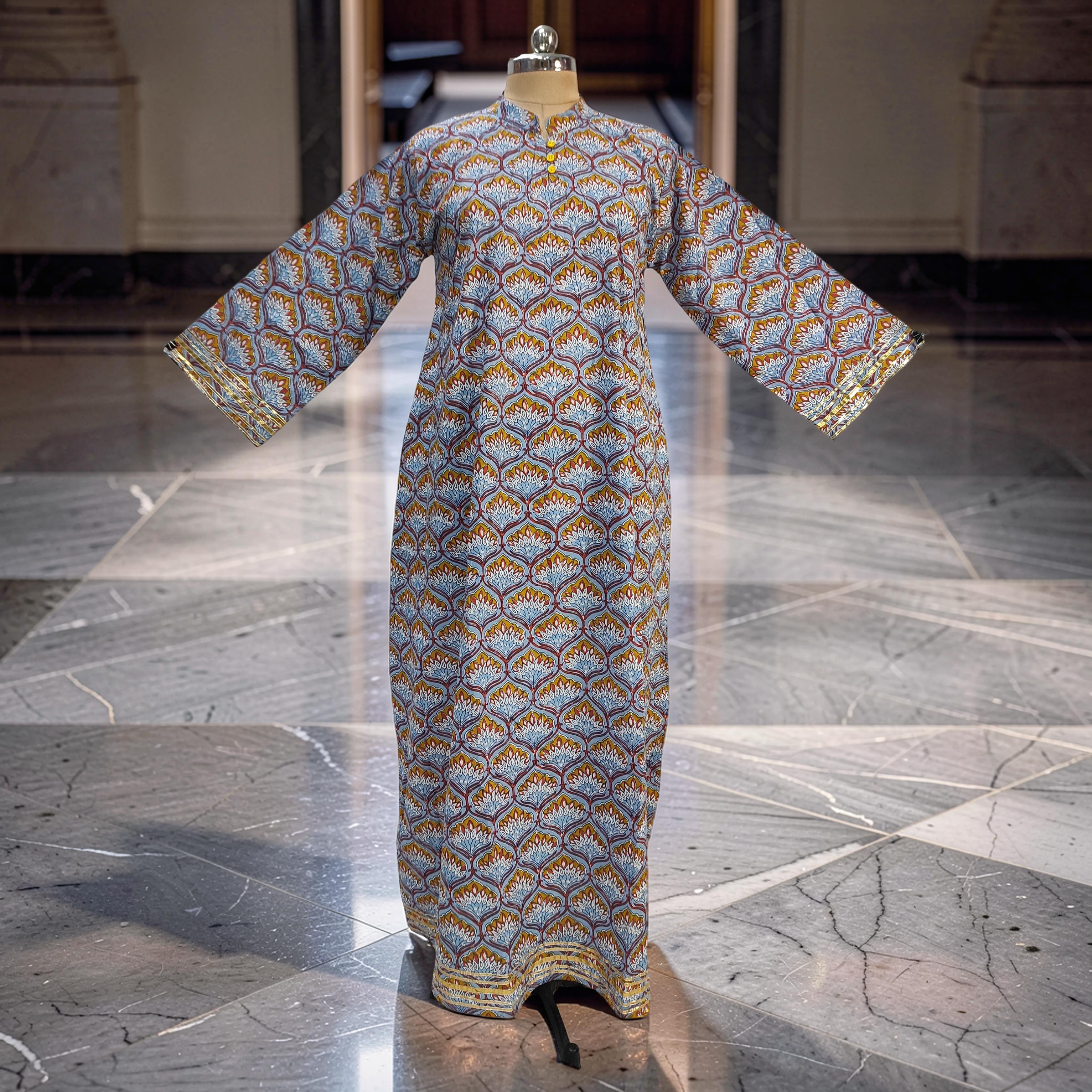 2XL/3XL Khadijah Printed Cotton Dress 57"Long Jalabiya 26068-1393 JP