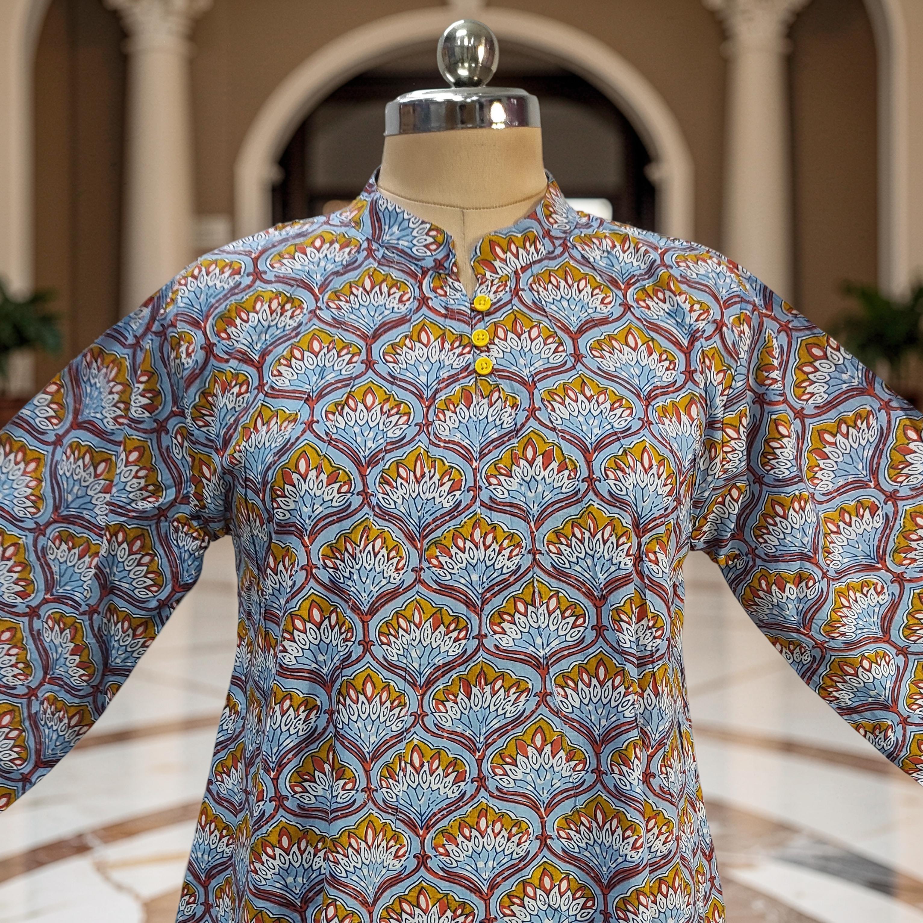 2XL/3XL Khadijah Printed Cotton Dress 57"Long Jalabiya 26068-1393 JP