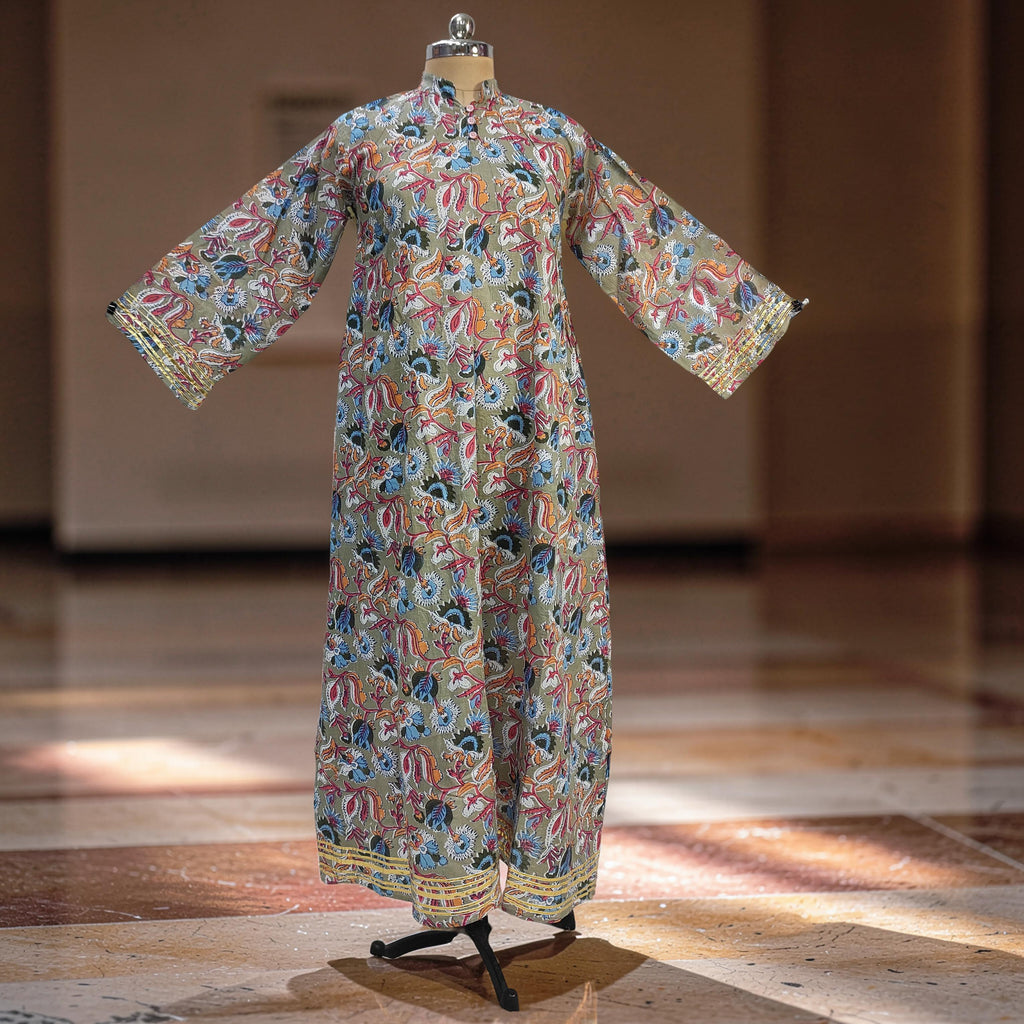 S/M Khadijah Printed Cotton Dress 57" Long Jalabiya 26070-1393 JP