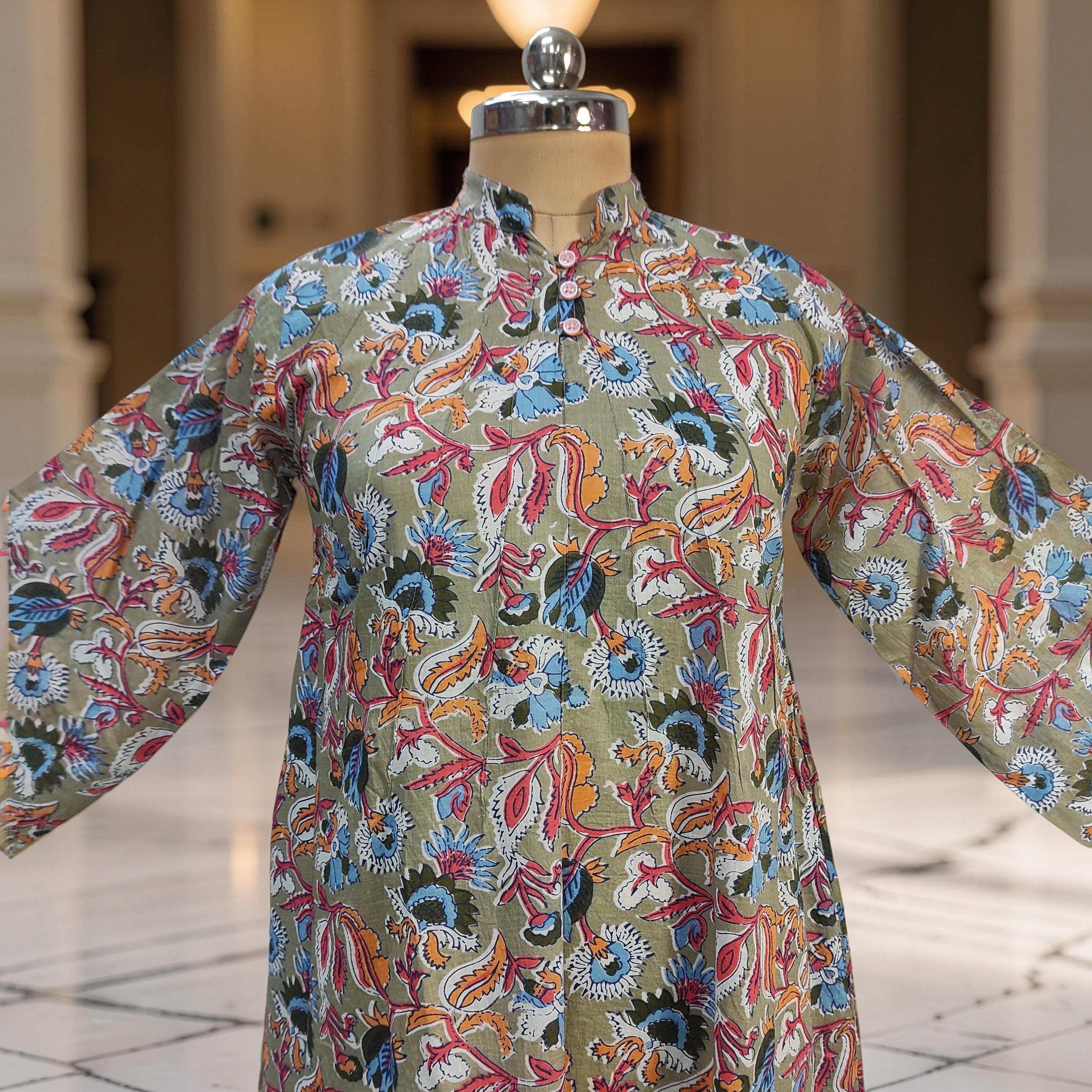 2XL/3XL Khadijah Printed Cotton Dress 57"Long Jalabiya 26072-1394 JP