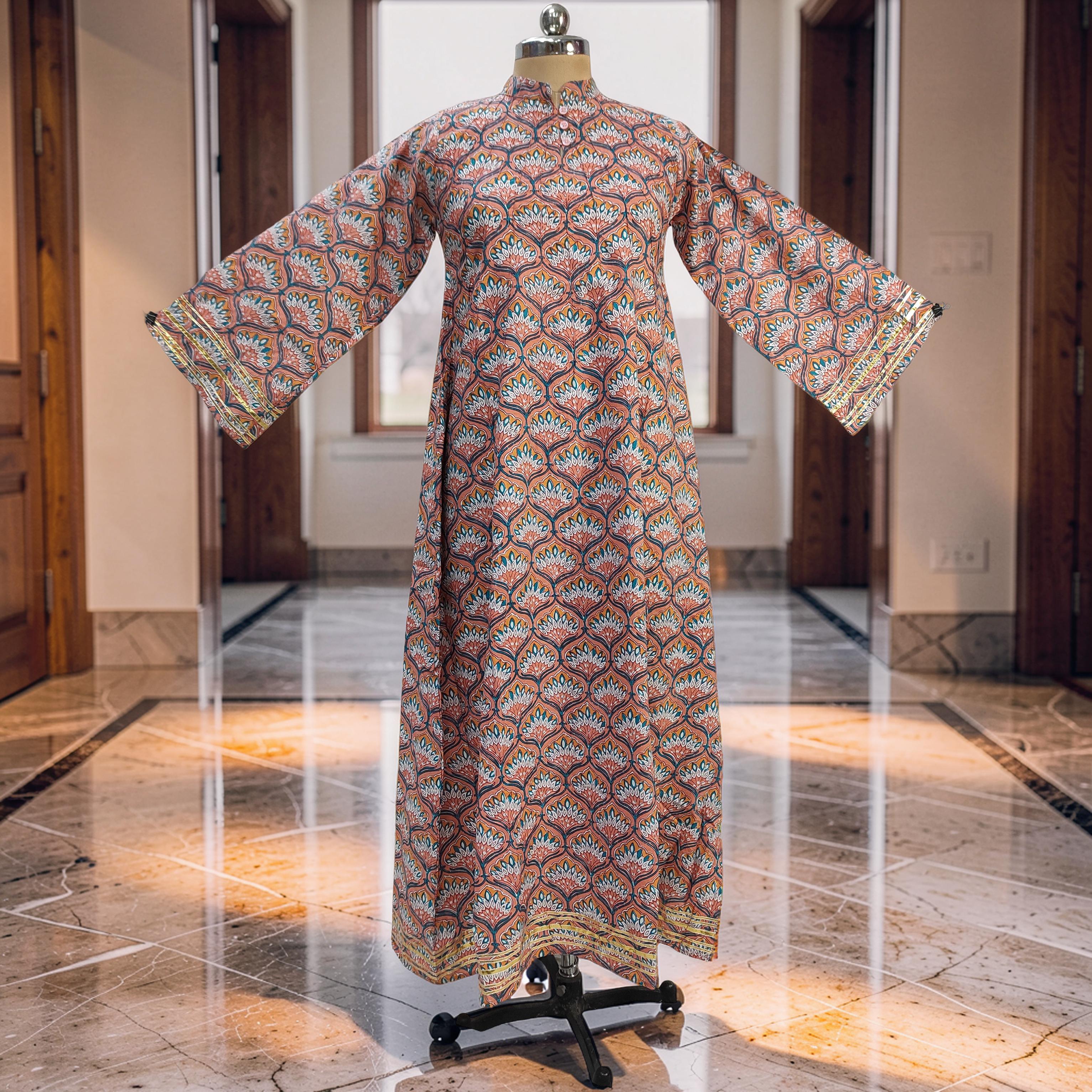 2XL/3XL Khadijah Printed Cotton Dress 57"Long Jalabiya 26076-1395 JP
