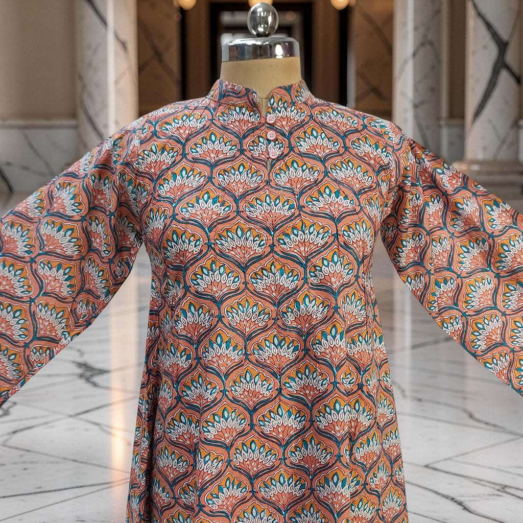 2XL/3XL Khadijah Printed Cotton Dress 57"Long Jalabiya 26076-1395 JP
