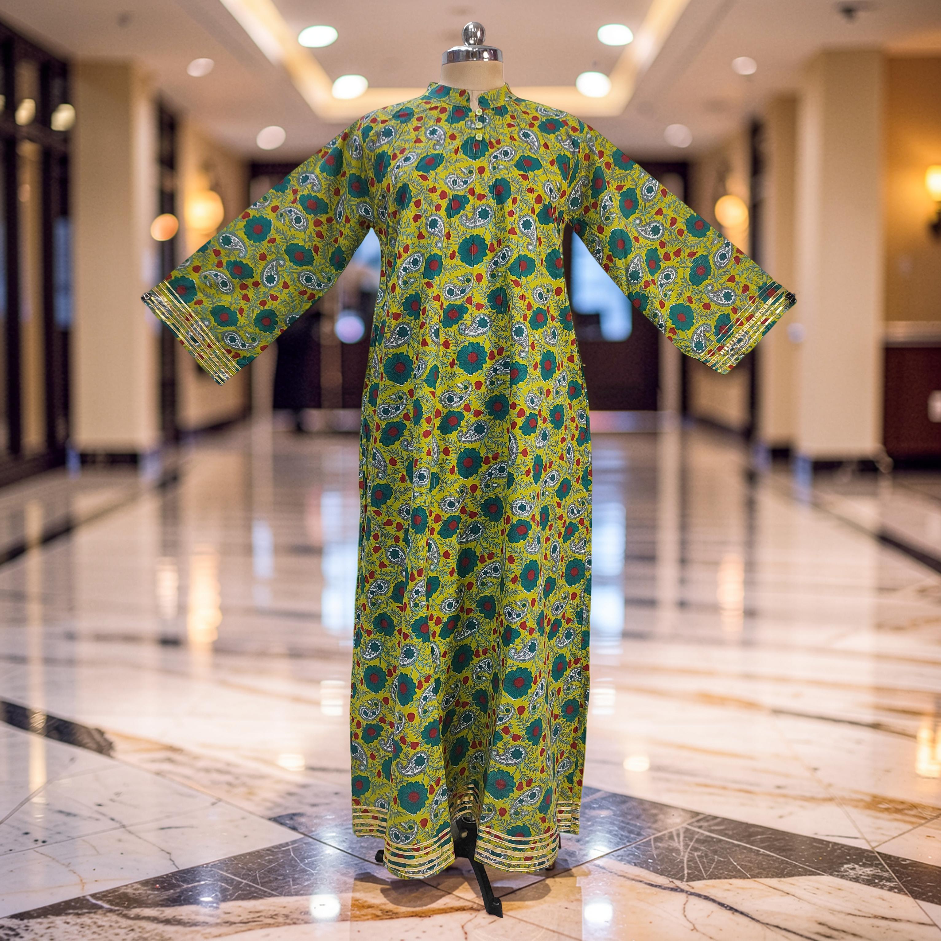 S/M Khadijah Printed Cotton Dress 57" Long Jalabiya 26080-1396 JP