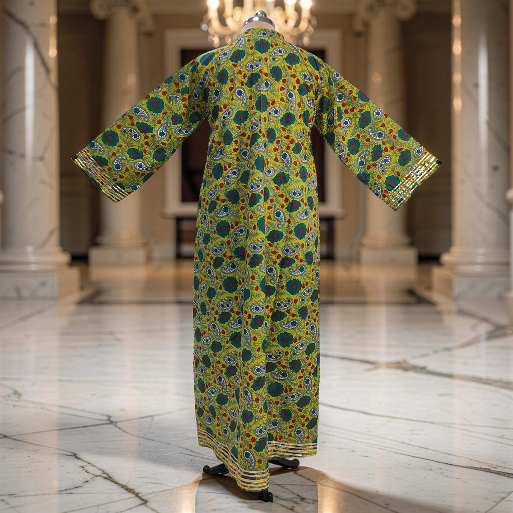 S/M Khadijah Printed Cotton Dress 57" Long Jalabiya 26080-1396 JP
