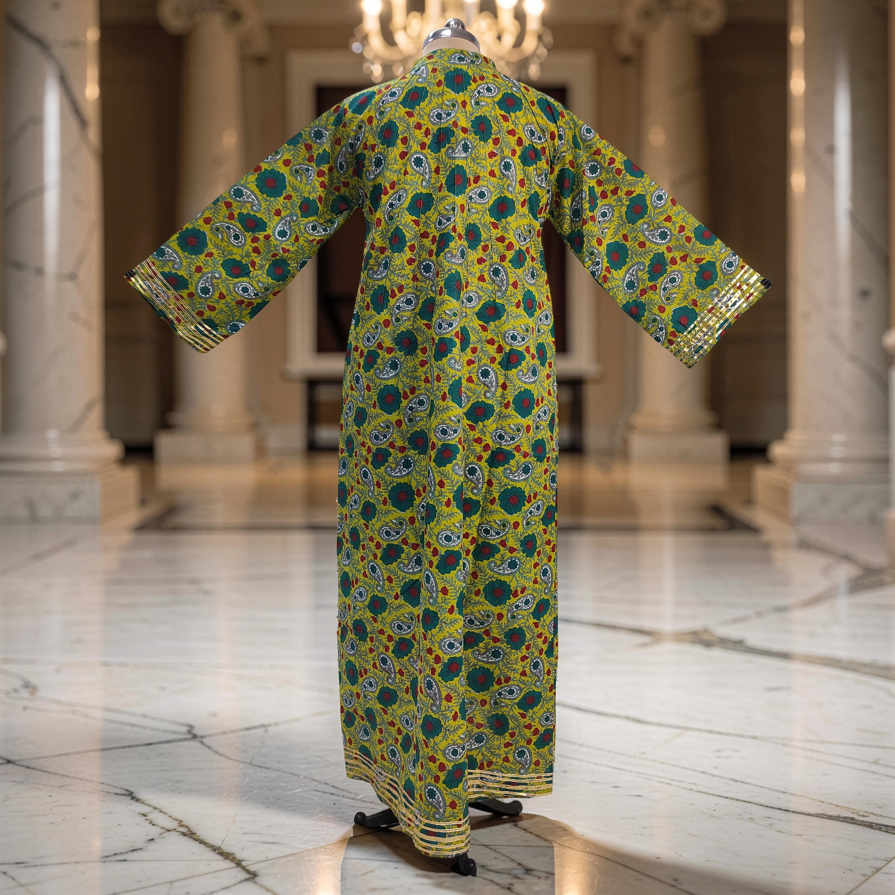 2XL/3XL Khadijah Printed Cotton Dress 57"Long Jalabiya 26082-1395 JP