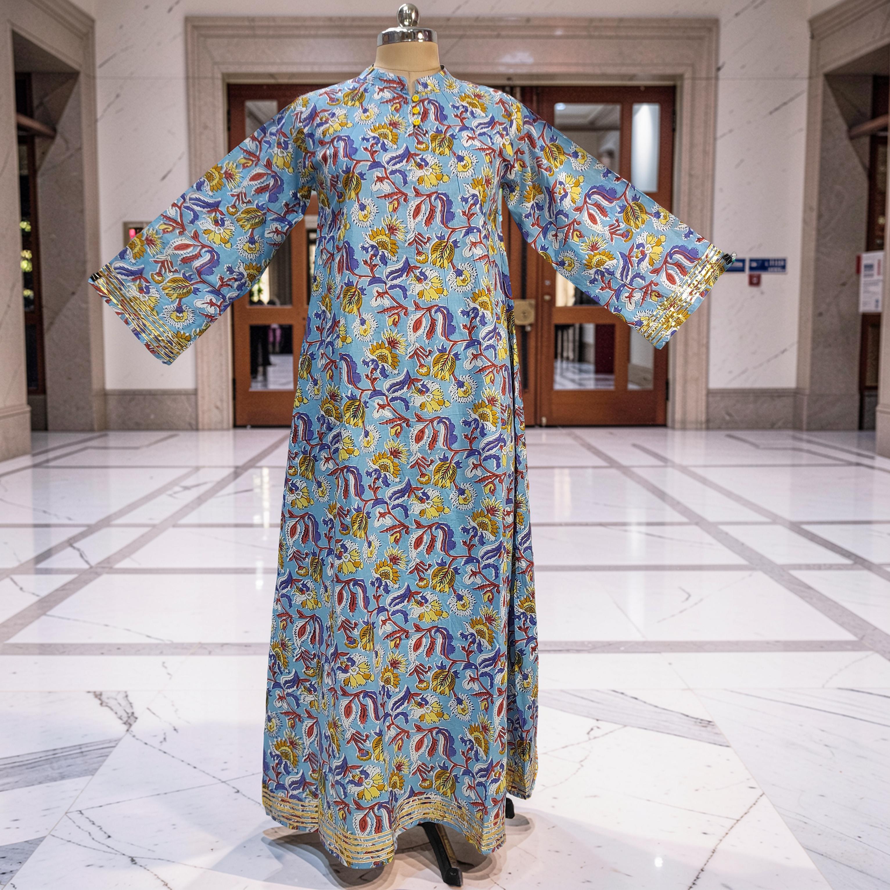 L/XL Khadijah Printed Cotton Dress 56"Long Jalabiya 26084-1396 JP