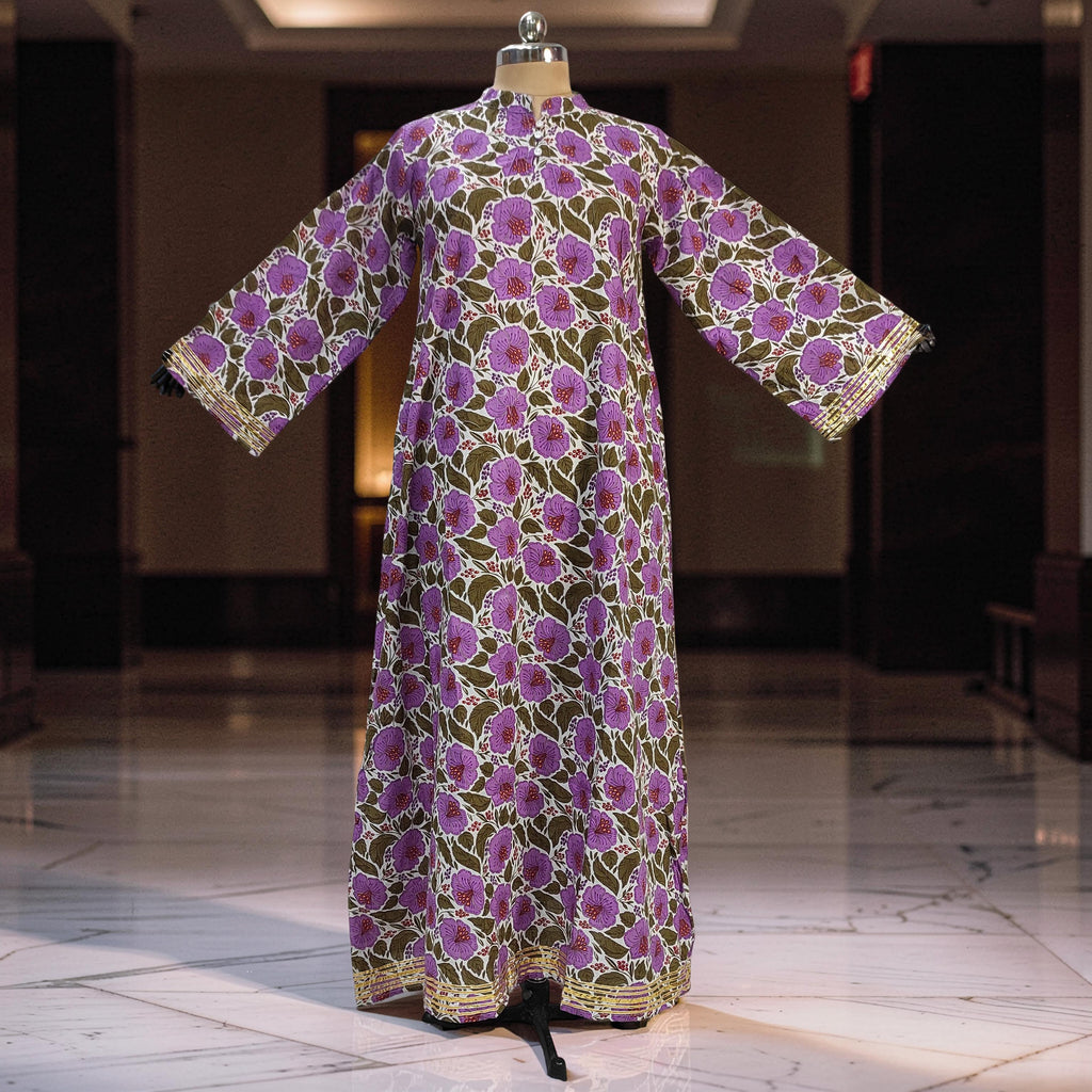 S/M Khadijah Printed Cotton Dress 57" Long Jalabiya 26085-1396 JP