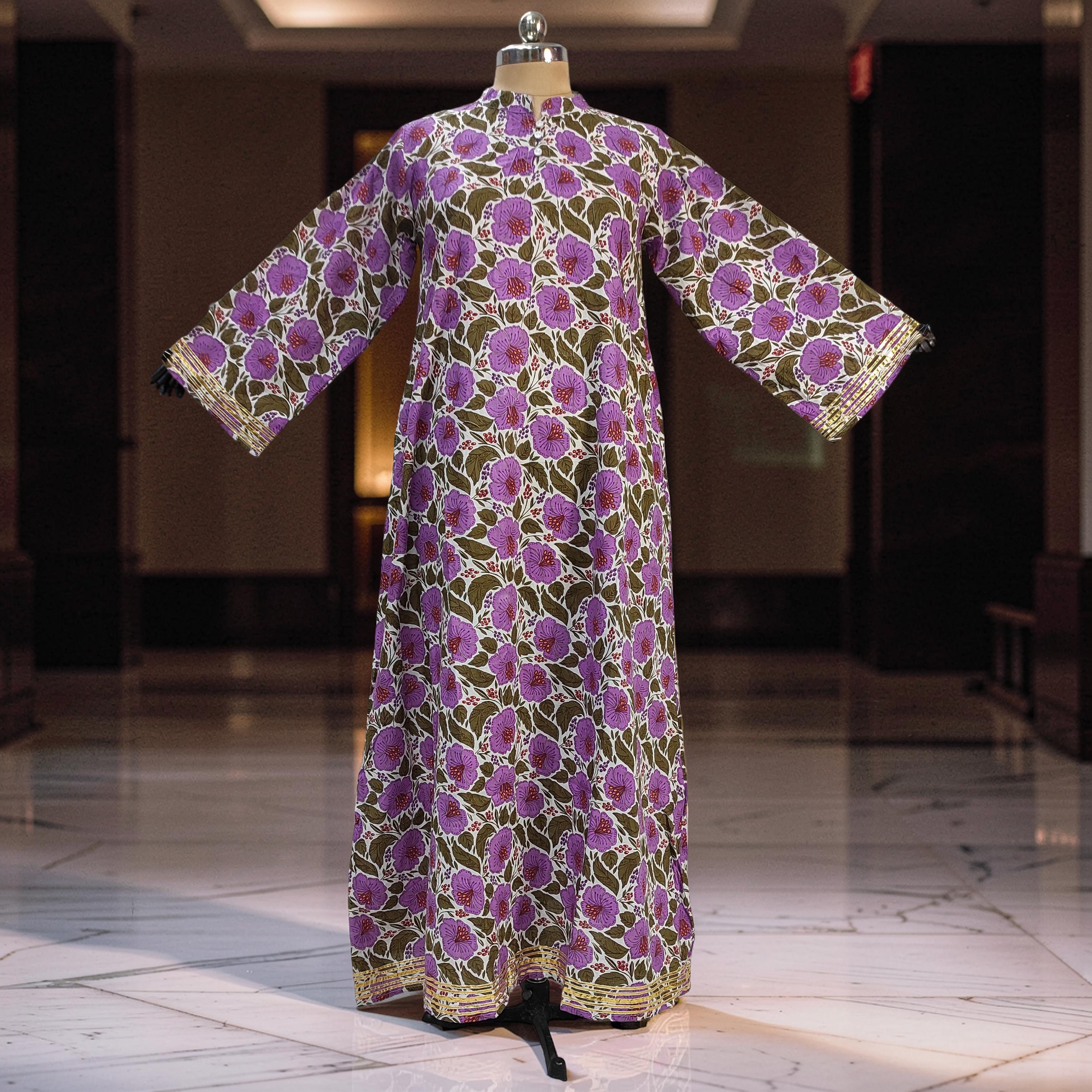 S/M Khadijah Printed Cotton Dress 57" Long Jalabiya 26085-1397 JP