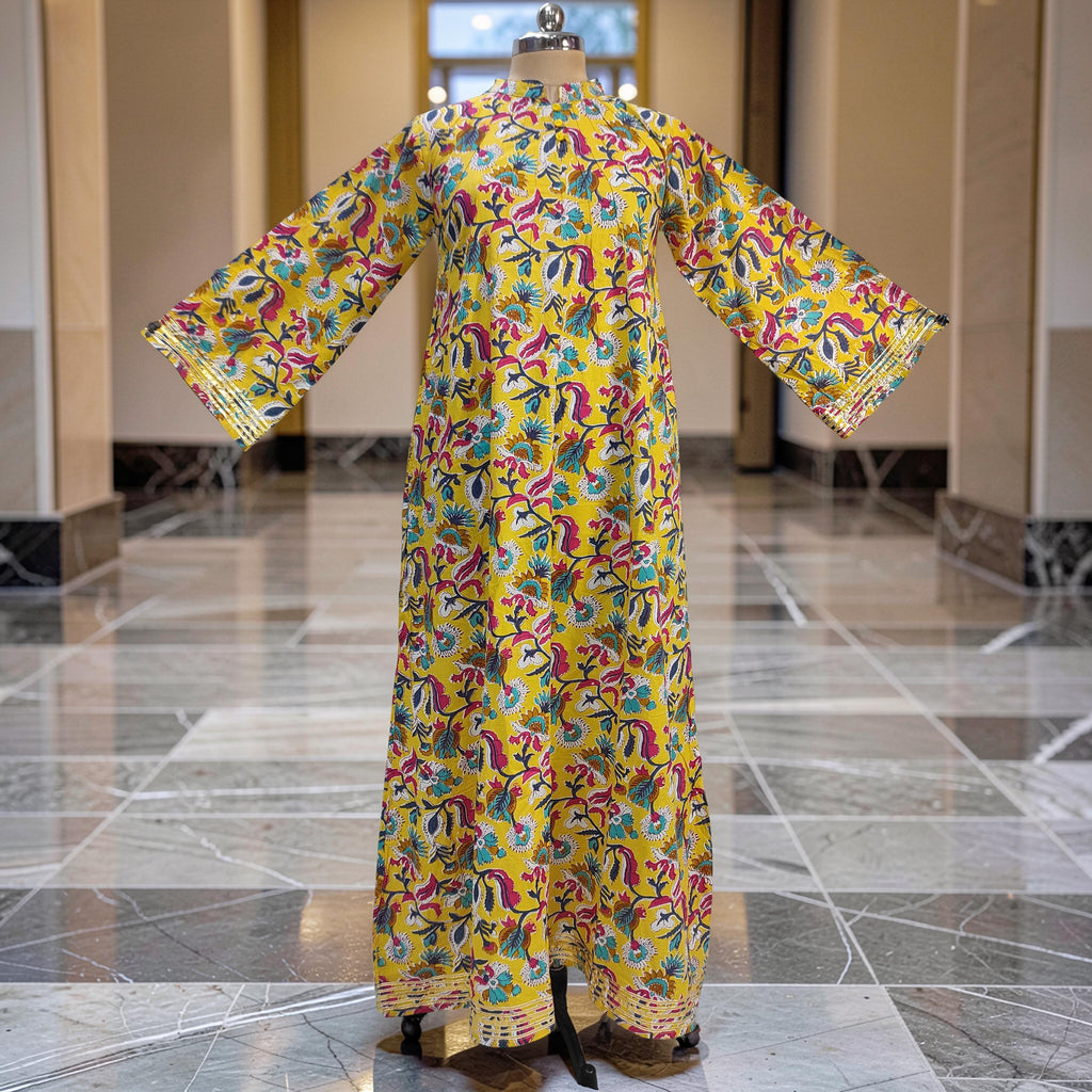 2XL/3XL Khadijah Printed Cotton Dress 57"Long Jalabiya 26089-1397 JP