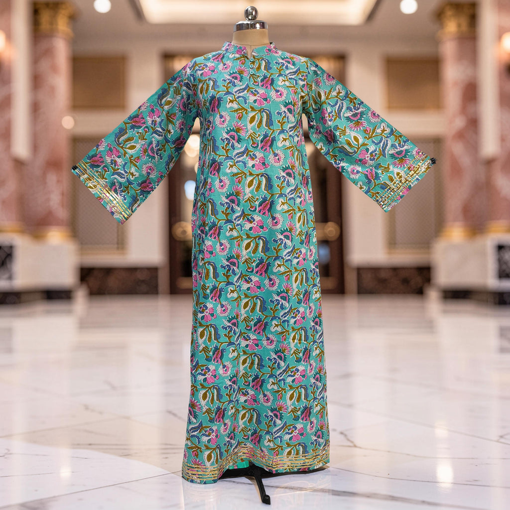 S/M Khadijah Printed Cotton Dress 57" Long Jalabiya 26092-1398 JP