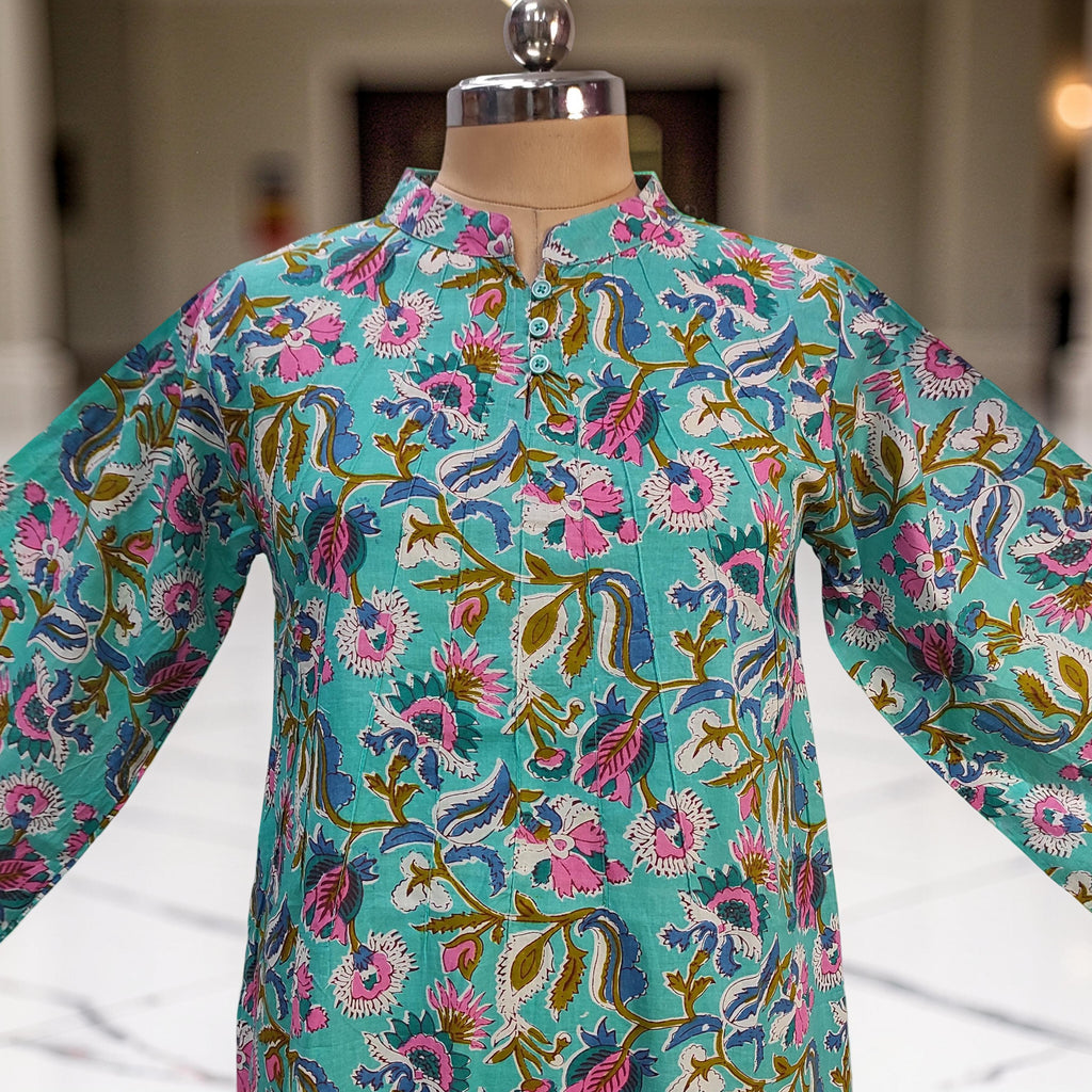 S/M Khadijah Printed Cotton Dress 57" Long Jalabiya 26092-1398 JP