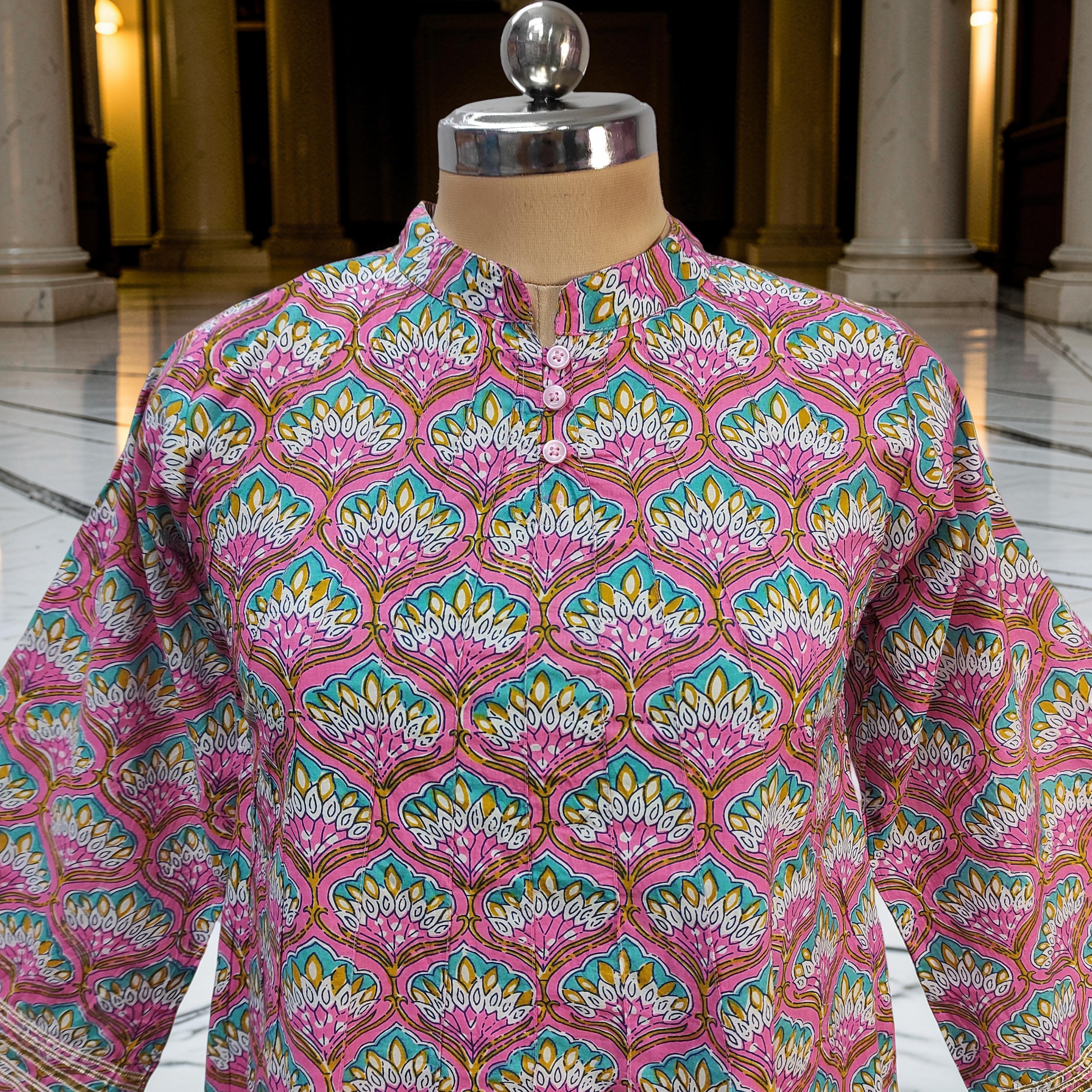 XS/S Khadijah Printed Cotton Dress 54"Long Jalabiya 26094-1398 JP