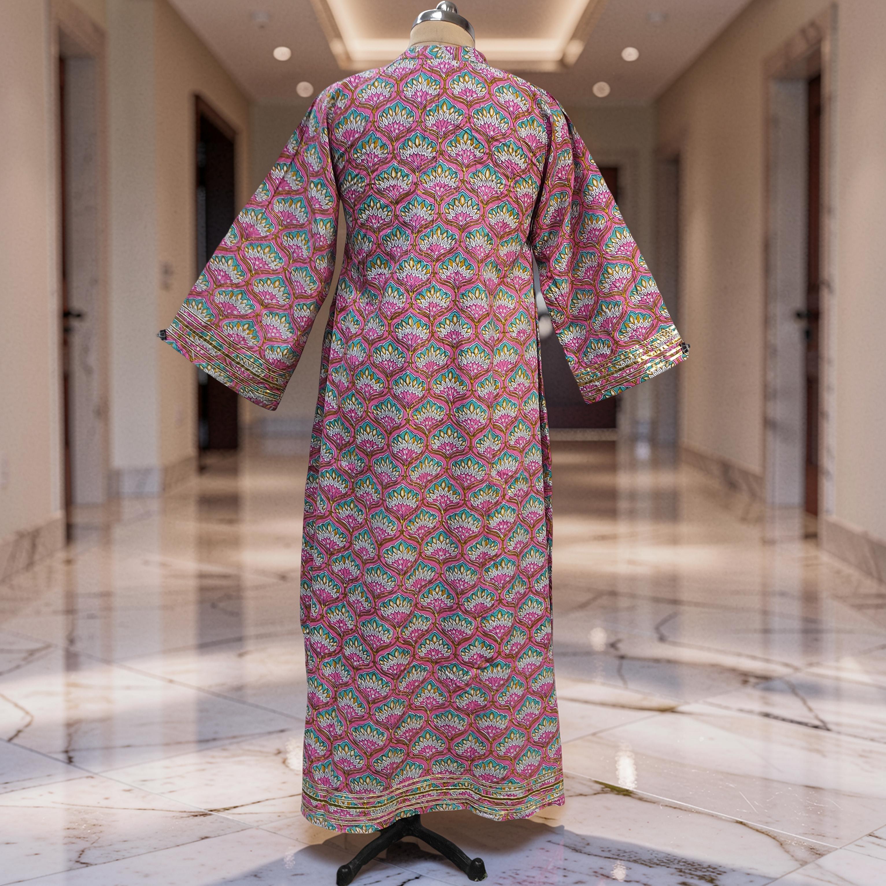 2XL/3XL Khadijah Printed Cotton Dress 57"Long Jalabiya 26095-1398 JP