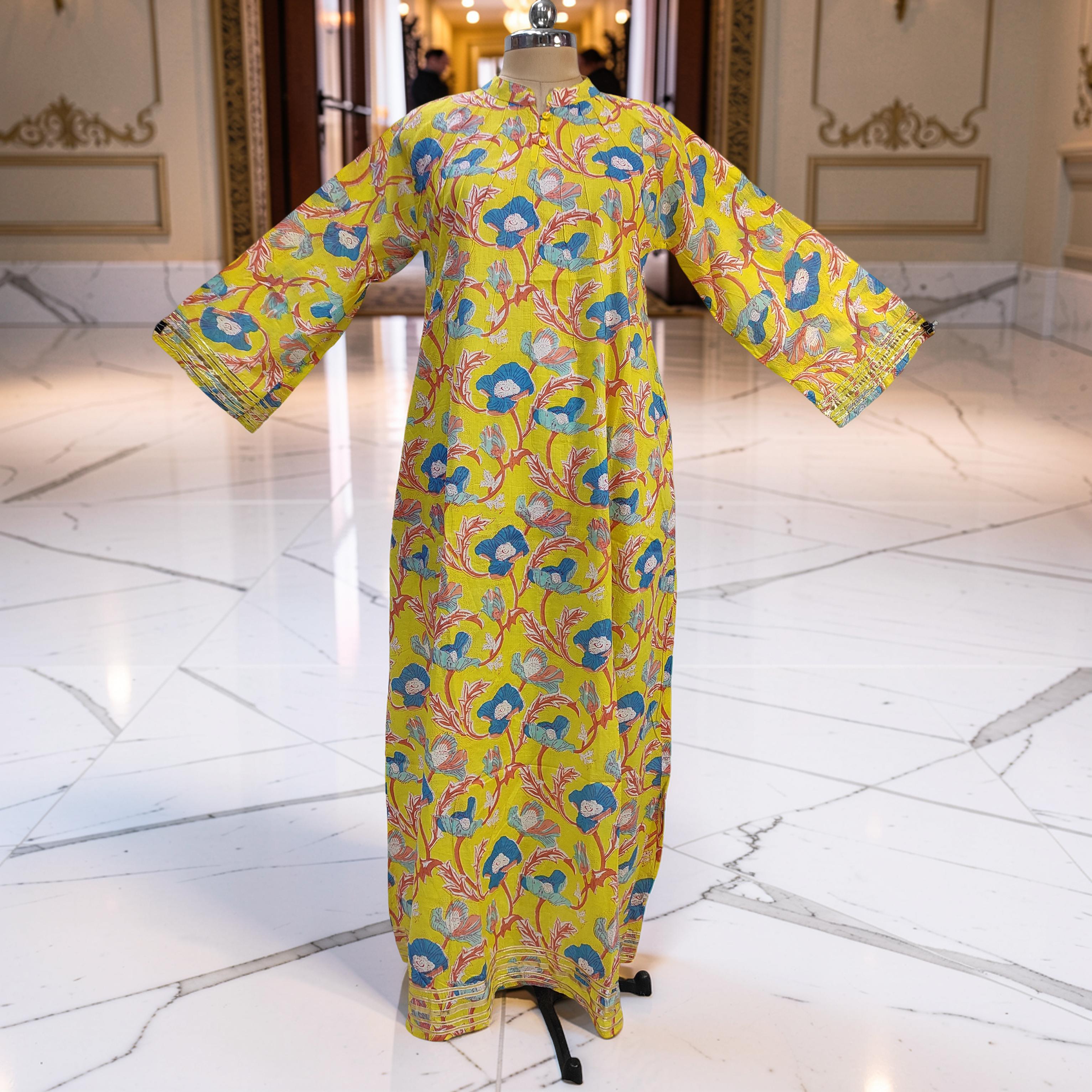 L/XL Khadijah Printed Cotton Dress 56"Long Jalabiya 26097-1398 JP