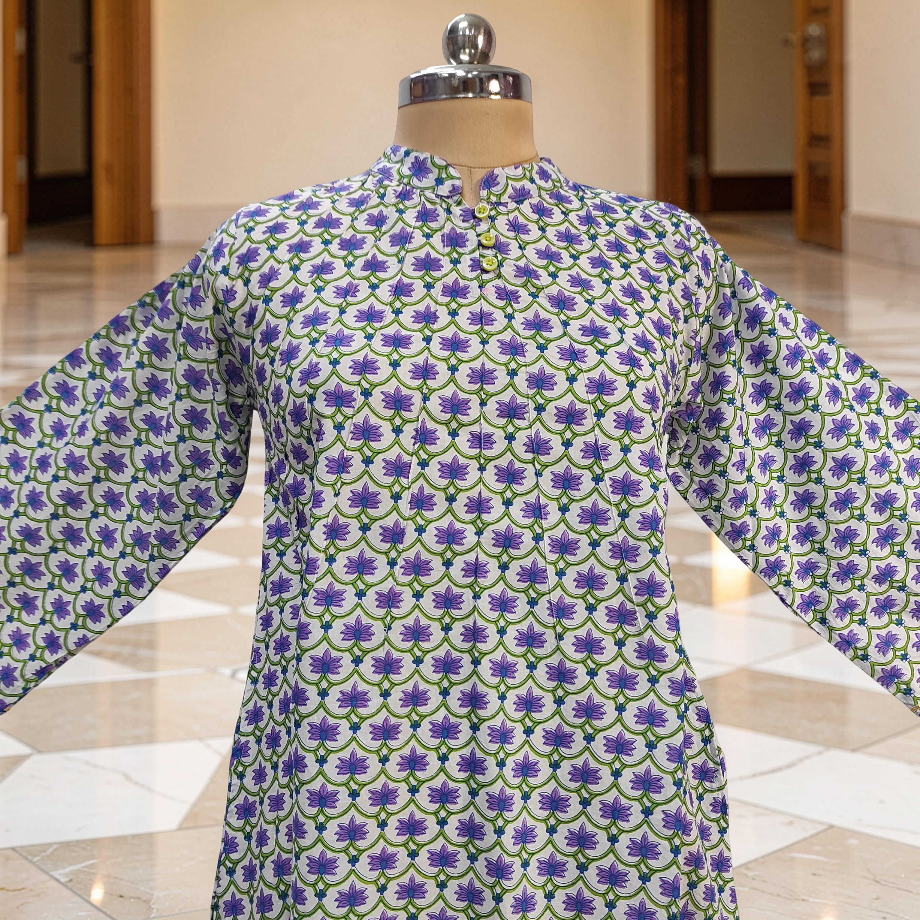 XS/S Khadijah Printed Cotton Dress 54"Long Jalabiya 26098-1398 JP