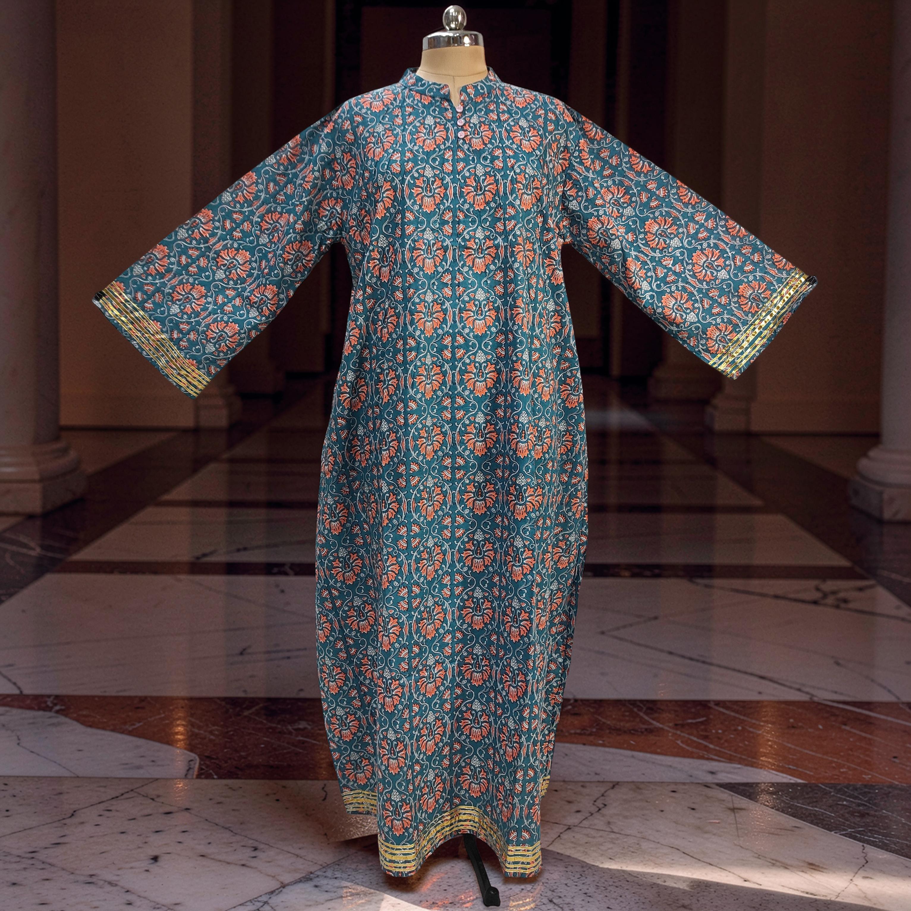 XS/S Khadijah Printed Cotton Dress 54"Long Jalabiya 26100-1398 JP