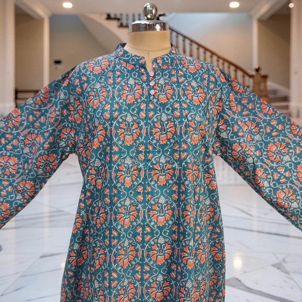 XS/S Khadijah Printed Cotton Dress 54"Long Jalabiya 26100-1398 JP