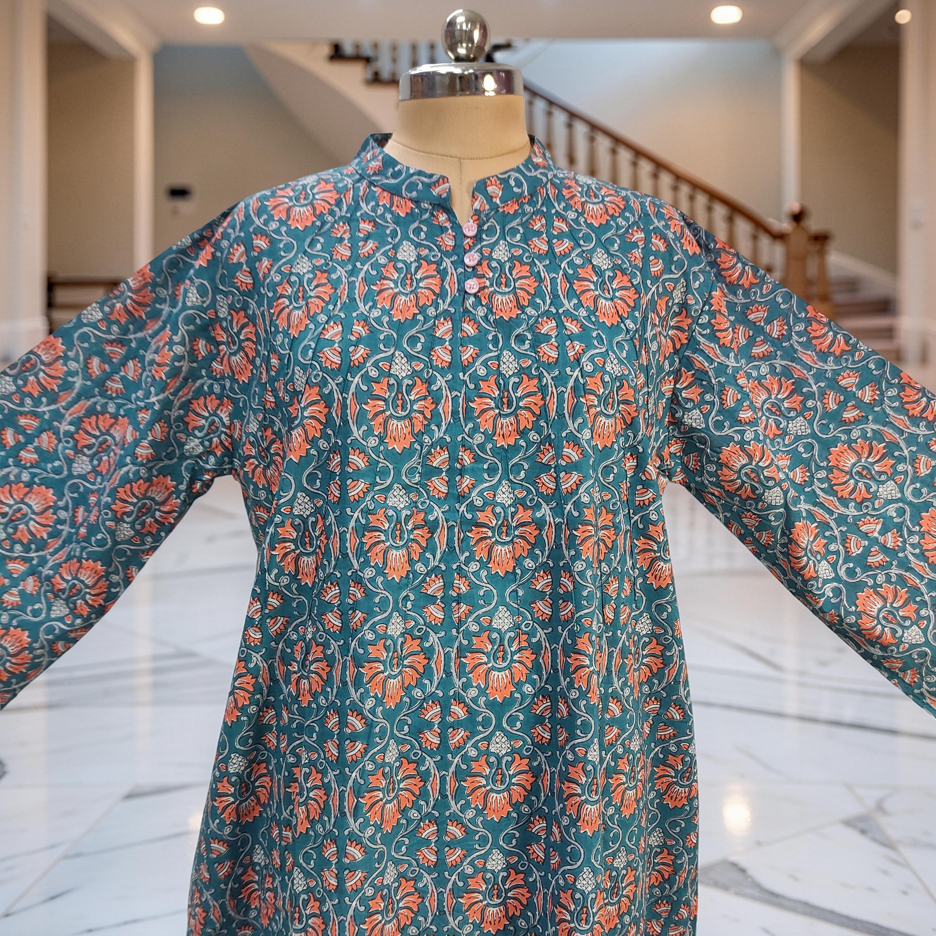 2XL/3XL Khadijah Printed Cotton Dress 57"Long Jalabiya 26101-1398 JP