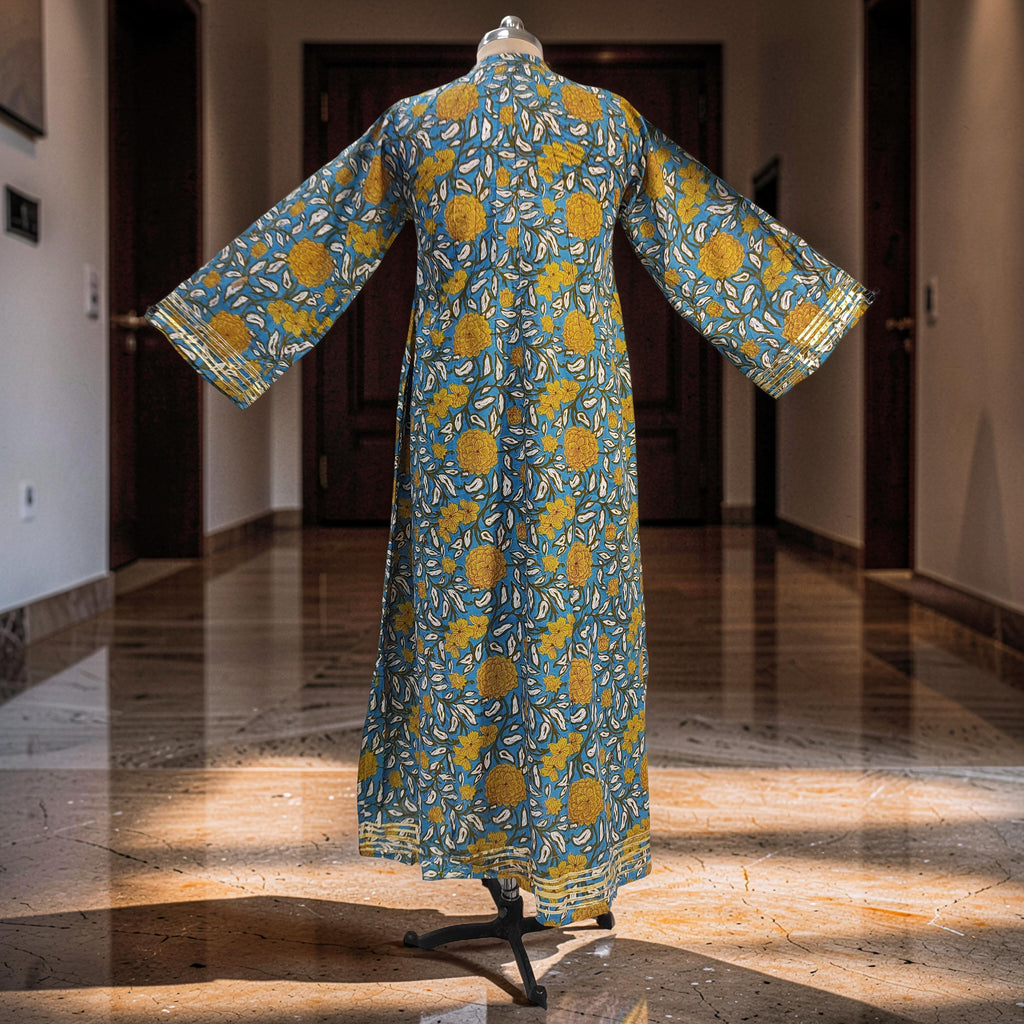 XS/S Khadijah Printed Cotton Dress 54"Long Jalabiya 26103-1398 JP