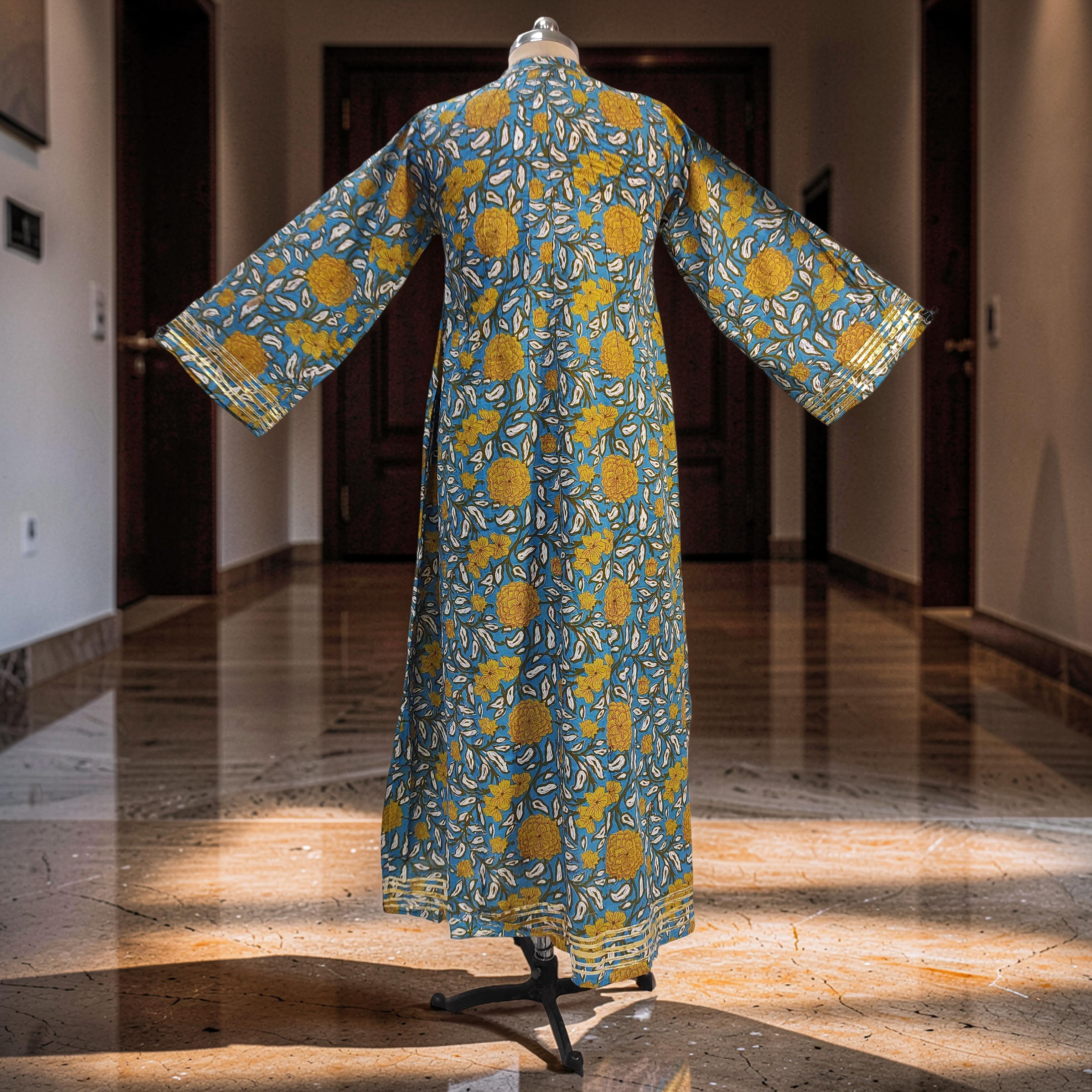 XS/S Khadijah Printed Cotton Dress 54"Long Jalabiya 26103-1398 JP