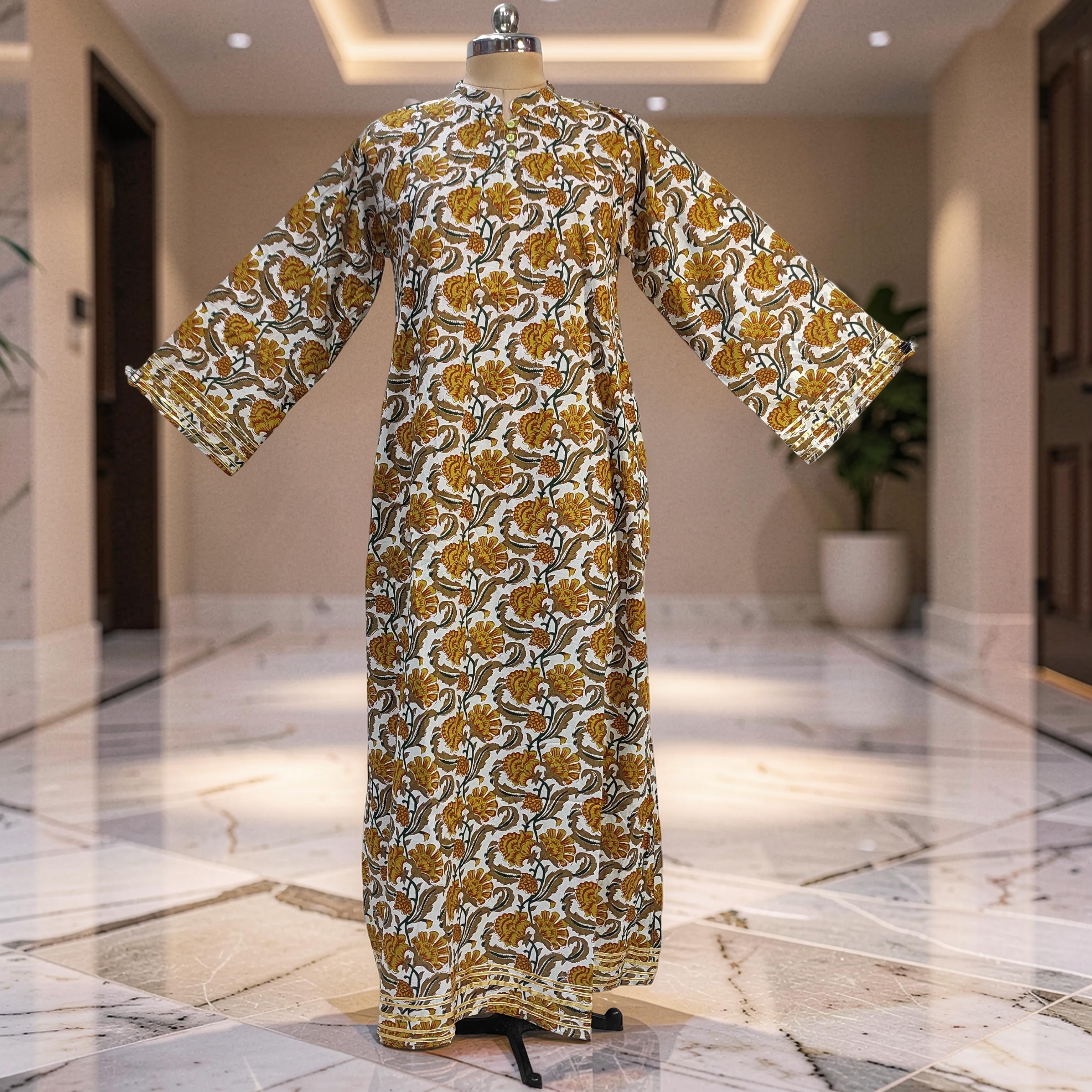 S/M Khadijah Printed Cotton Dress 57" Long Jalabiya 26104-1398 JP