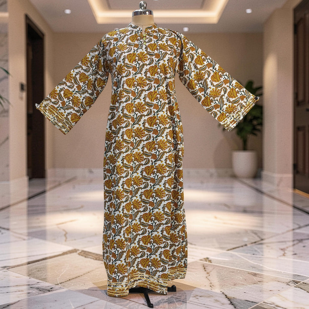 L/XL Khadijah Printed Cotton Dress 56"Long Jalabiya 26183-1398 JP
