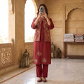 Premium Stitched Cotton Dress & Jacket 3 PCS Suit  2740