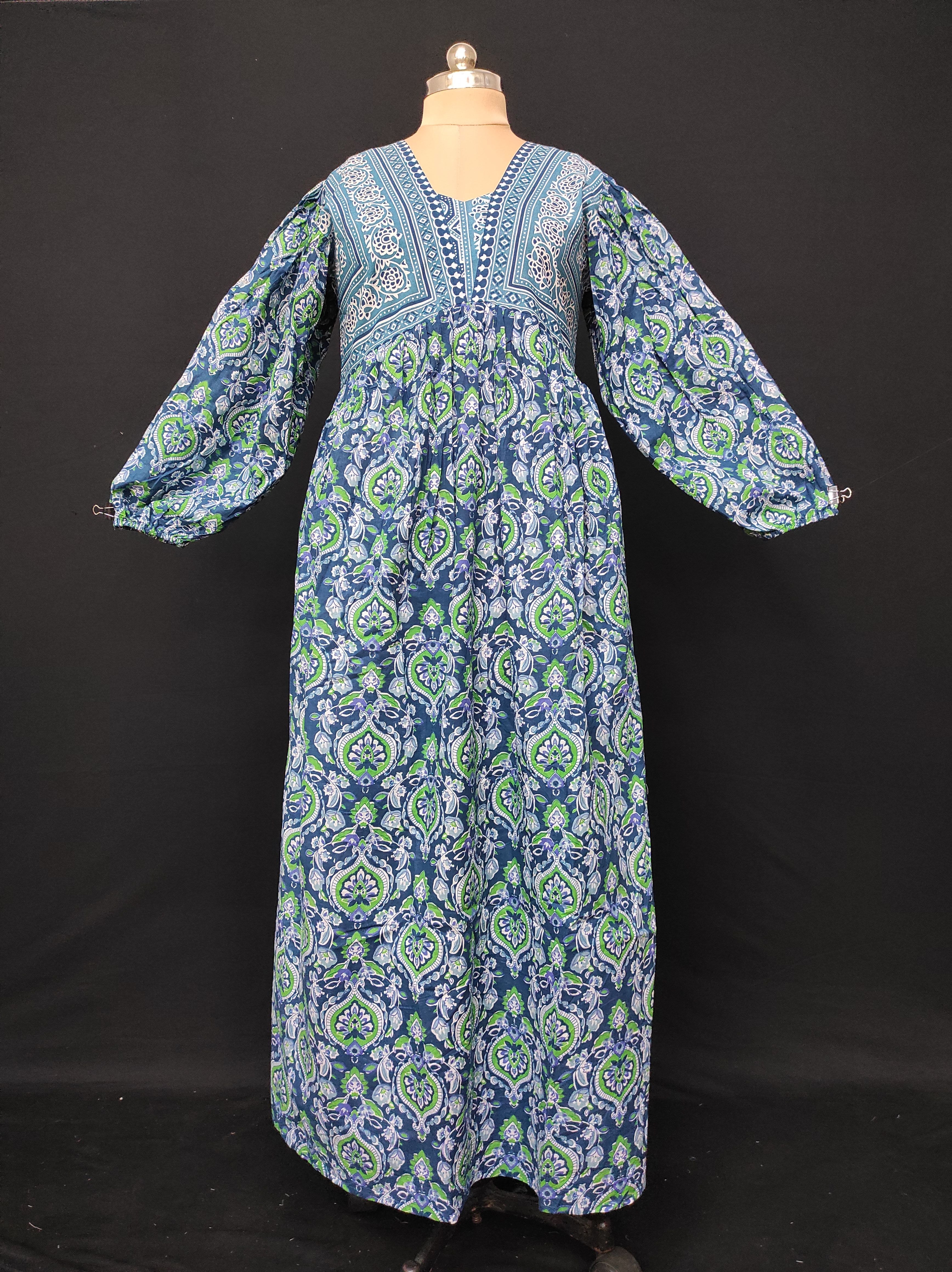 L/XL Faida Printed Cotton Dress 57" Long Jalabiya JP