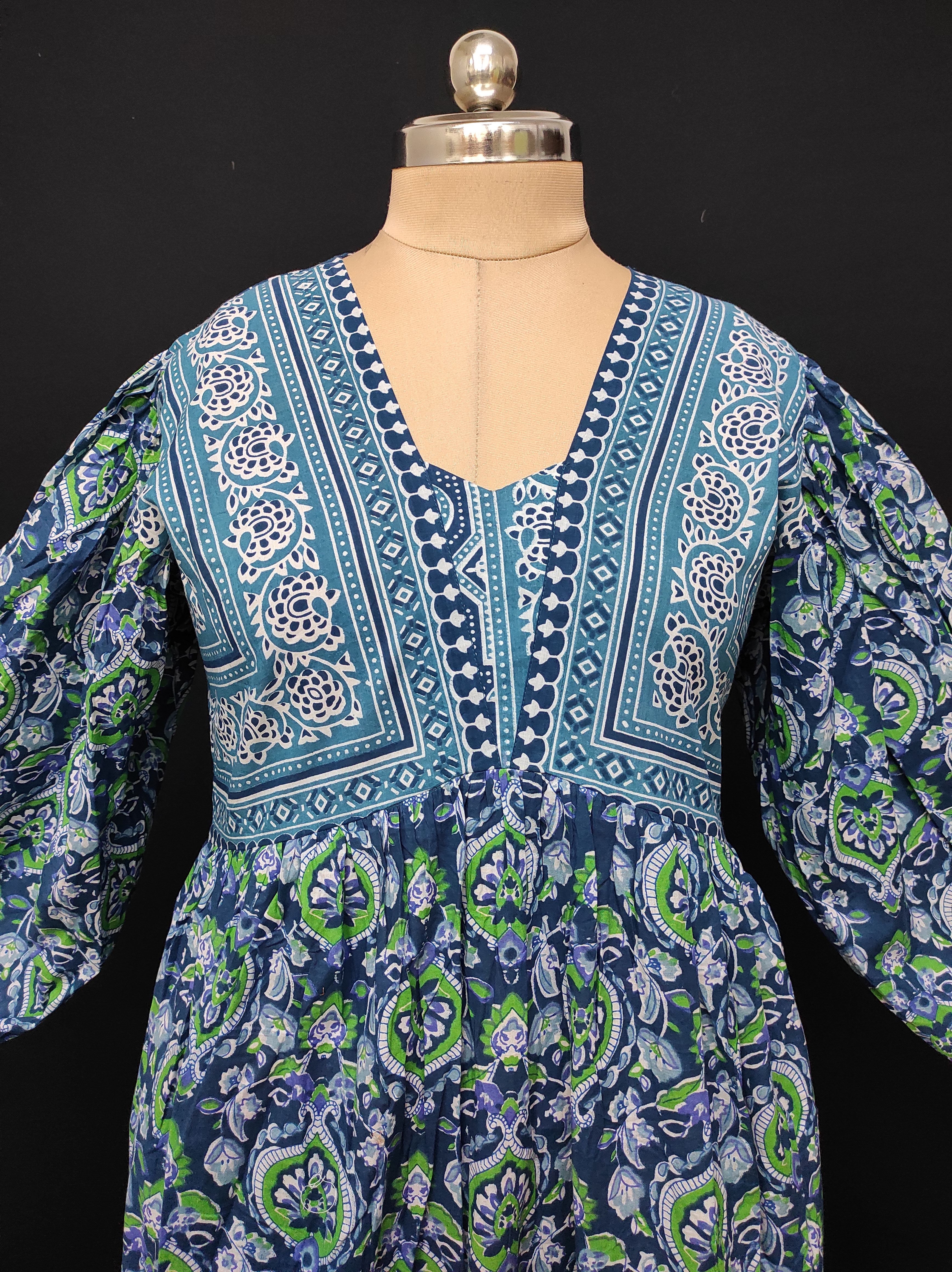 L/XL Faida Printed Cotton Dress 57" Long Jalabiya JP