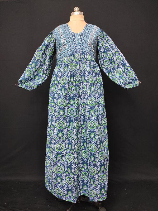 L/XL Faida Printed Cotton Dress 57" Long Jalabiya