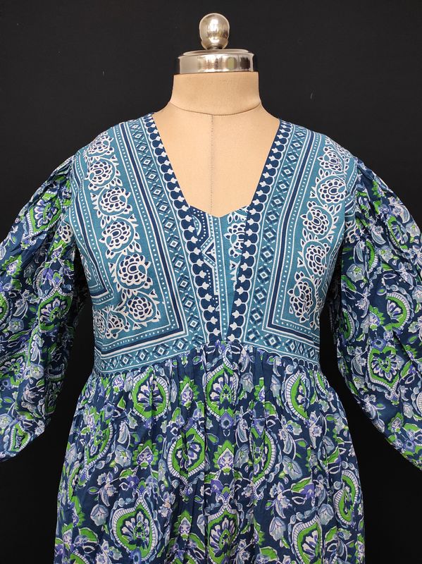 L/XL Faida Printed Cotton Dress 57" Long Jalabiya